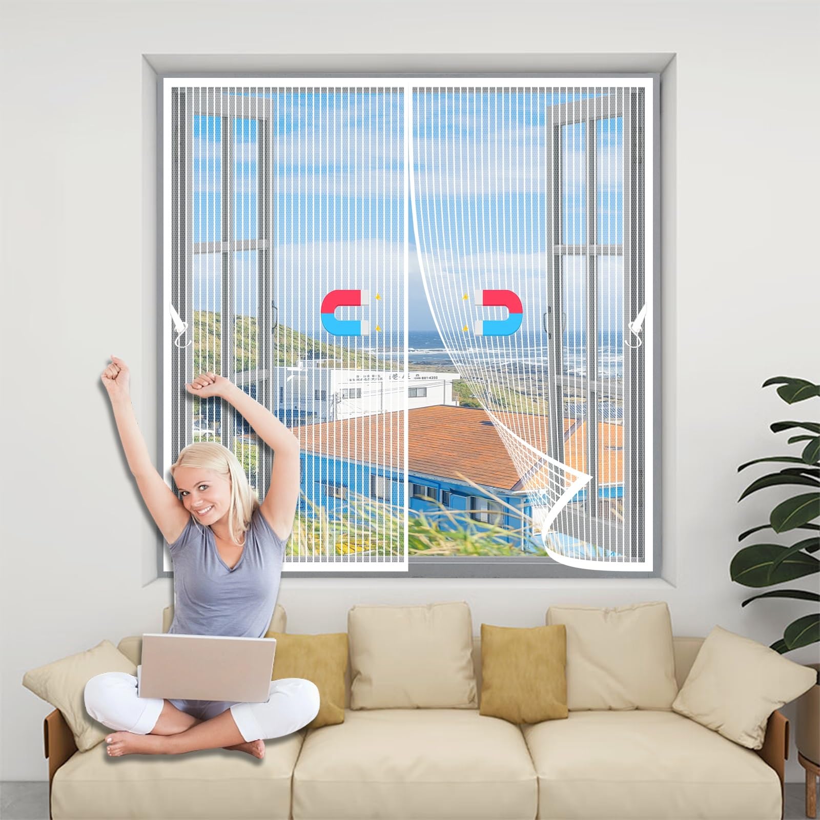 Moustiquaire porte fenetre blanche 110x87 cm rideau aimante
