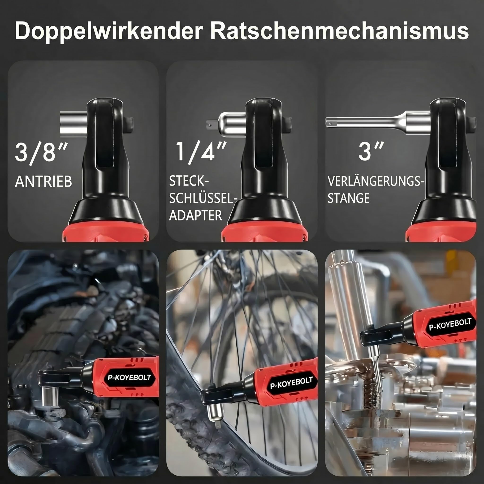 Electric Ratchet Wrench，2 Akkus und Schnellladegerät für Autoreparaturen, Heimwerkerarbeiten (57 Nm)