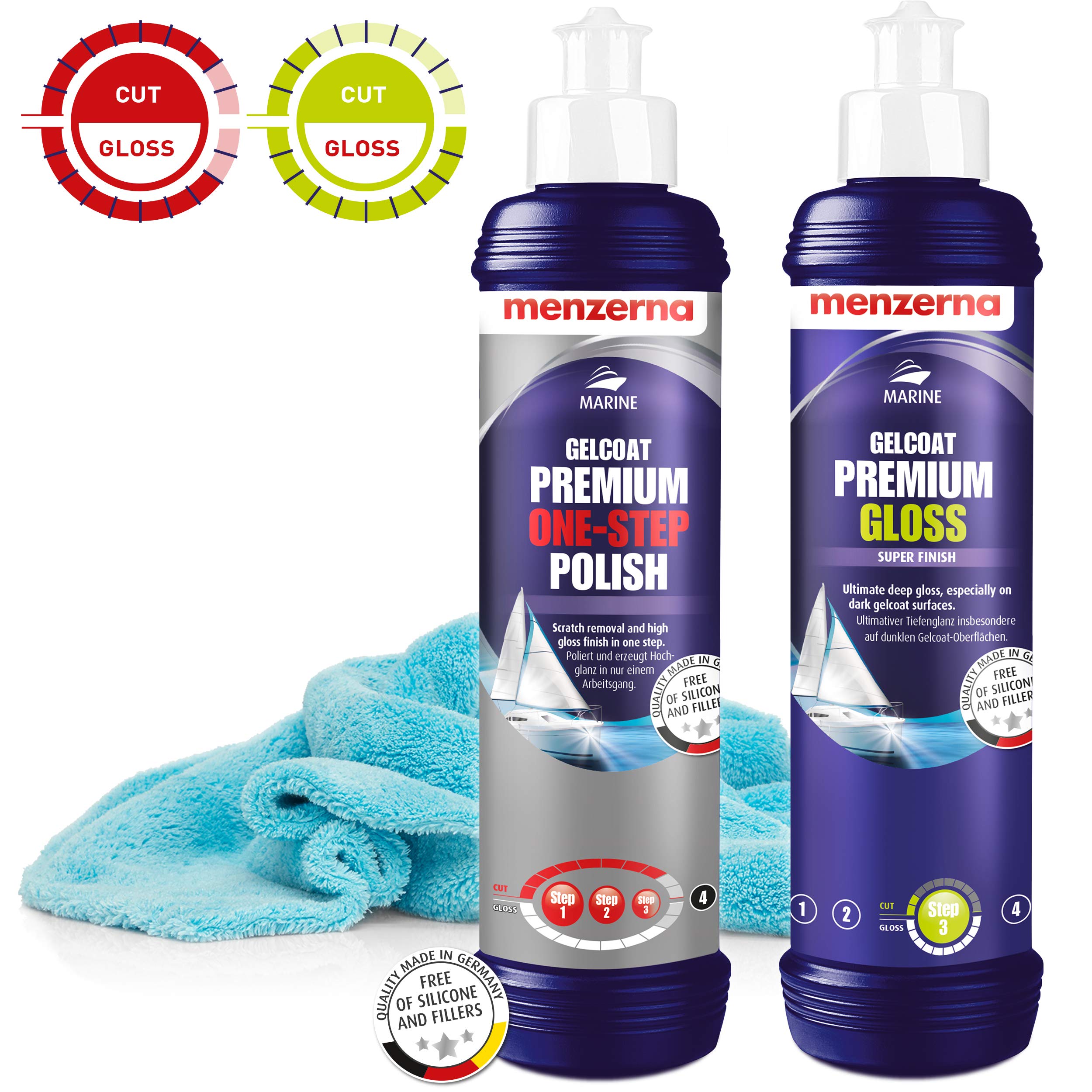 detailmate - Menzerna Premium Gelcoat Boots Politur Set Polish 250ml (One Step Polish + Gloss Set)