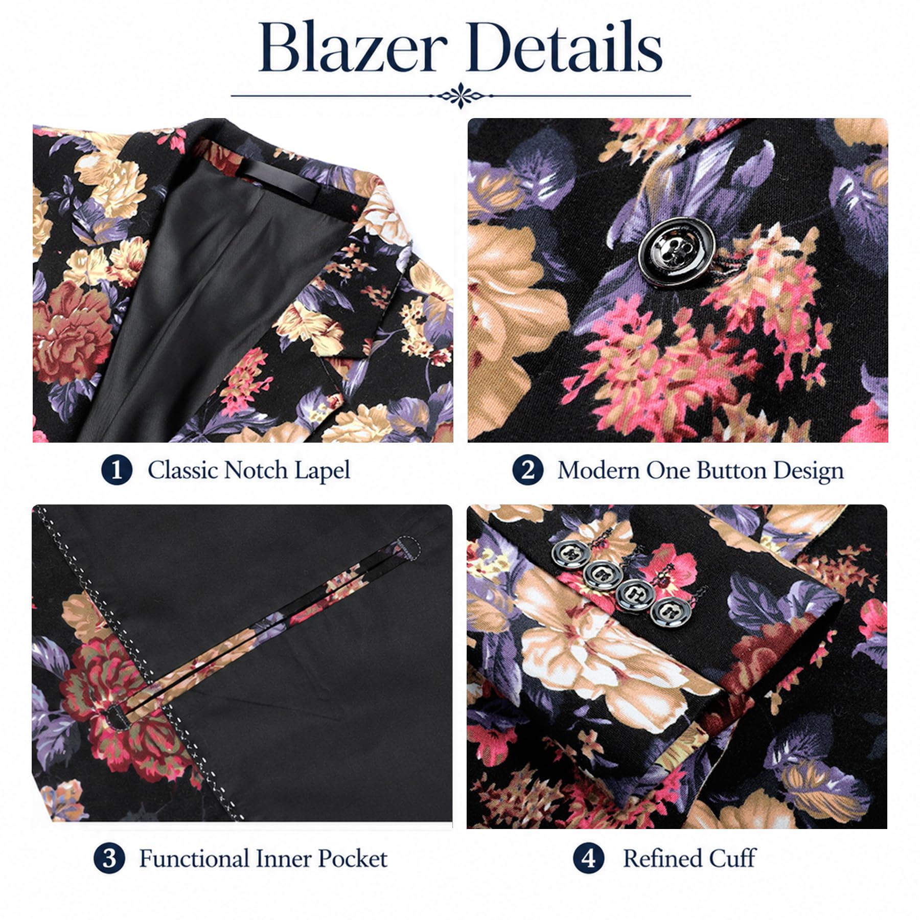 Cloudstyle Mens 2 Piece Suit Floral Printed Slim Fit Tweed | Textured pattern supports parties receptions proms stage events photos dinners celebrations and standout rotations social product thumbnail 5