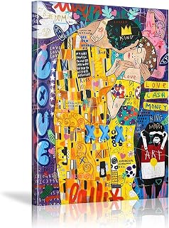 FLTABI Gustav Klimt Kiss Canvas Print Pciture Banksy Canvas Wall Art Street Graffiti Art Modern Home Decor for Bathroom Living Room Wall Decor to Hang 12Wx16H inches/30x40 cm