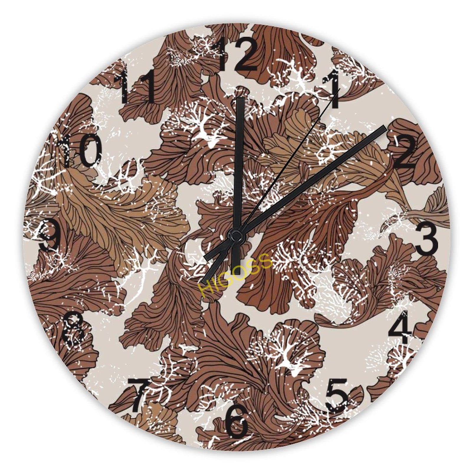 Horloge murale rétro en bois rustique avec relief de feuilles
