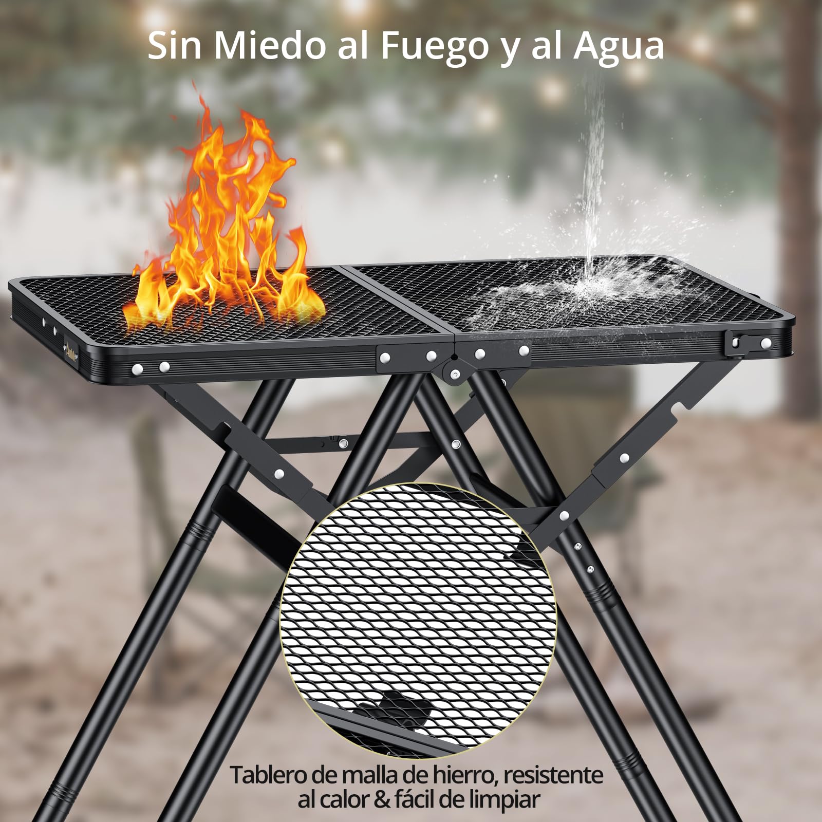 Anbte Mesa Camping Plegable 60 x 40 x 24.5/47.7/71cm, Mesa Plegable para Parrilla, Soporta 80KG, Estable, Tablero Resistente al Calor para Camping Barbacoa Cocina Patio