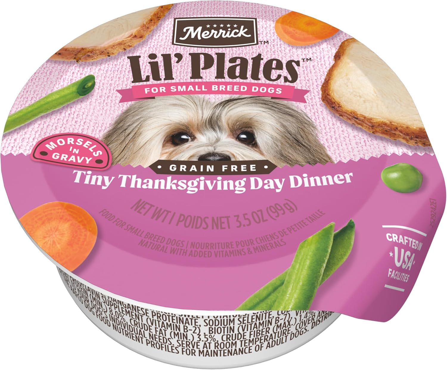 Merrick Lil’ Plates Premium Grain Free Natural, Soft Wet Dog Food For Small Dogs, Tiny Thanksgiving Day Dinner - (Pack of 12) 3.5 oz. Tubs