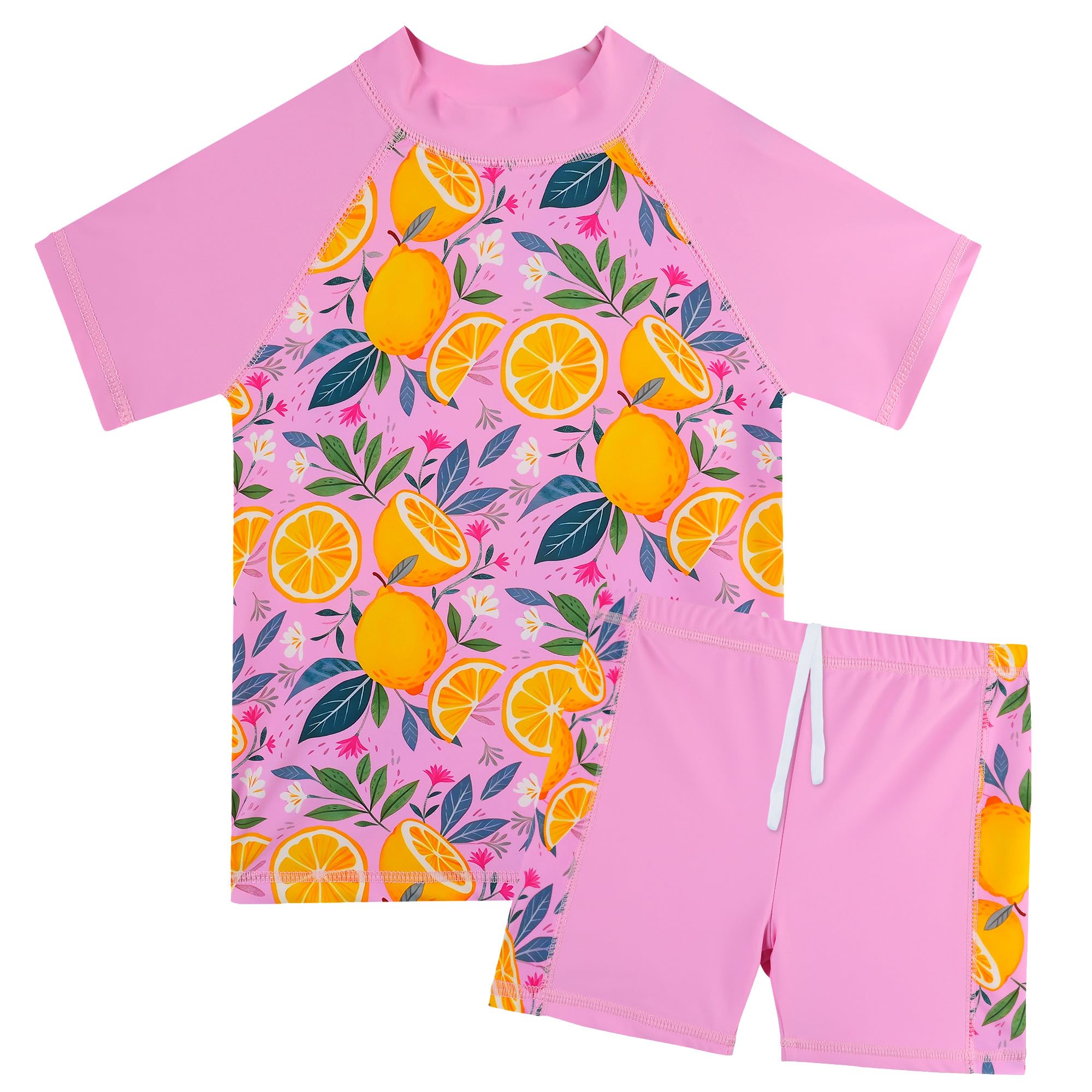 BAOHULU Girls Short Sleeve Swimsuit Two Piece Floral UPF 50+ Rash Guard