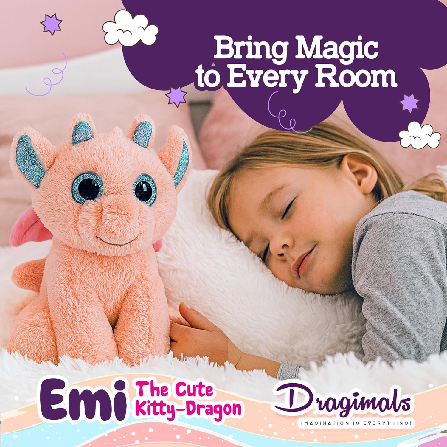 Dragimals™: EMI The Cute Kitty-Dragon™ is a Cat Dragon Plush, Cute Stuffed Animal Dragon with Glittering Turquoise Eyes, Ultra-Soft Fluffy Fantasy Plush Toy, Collectible for Girls Ages 3 and up