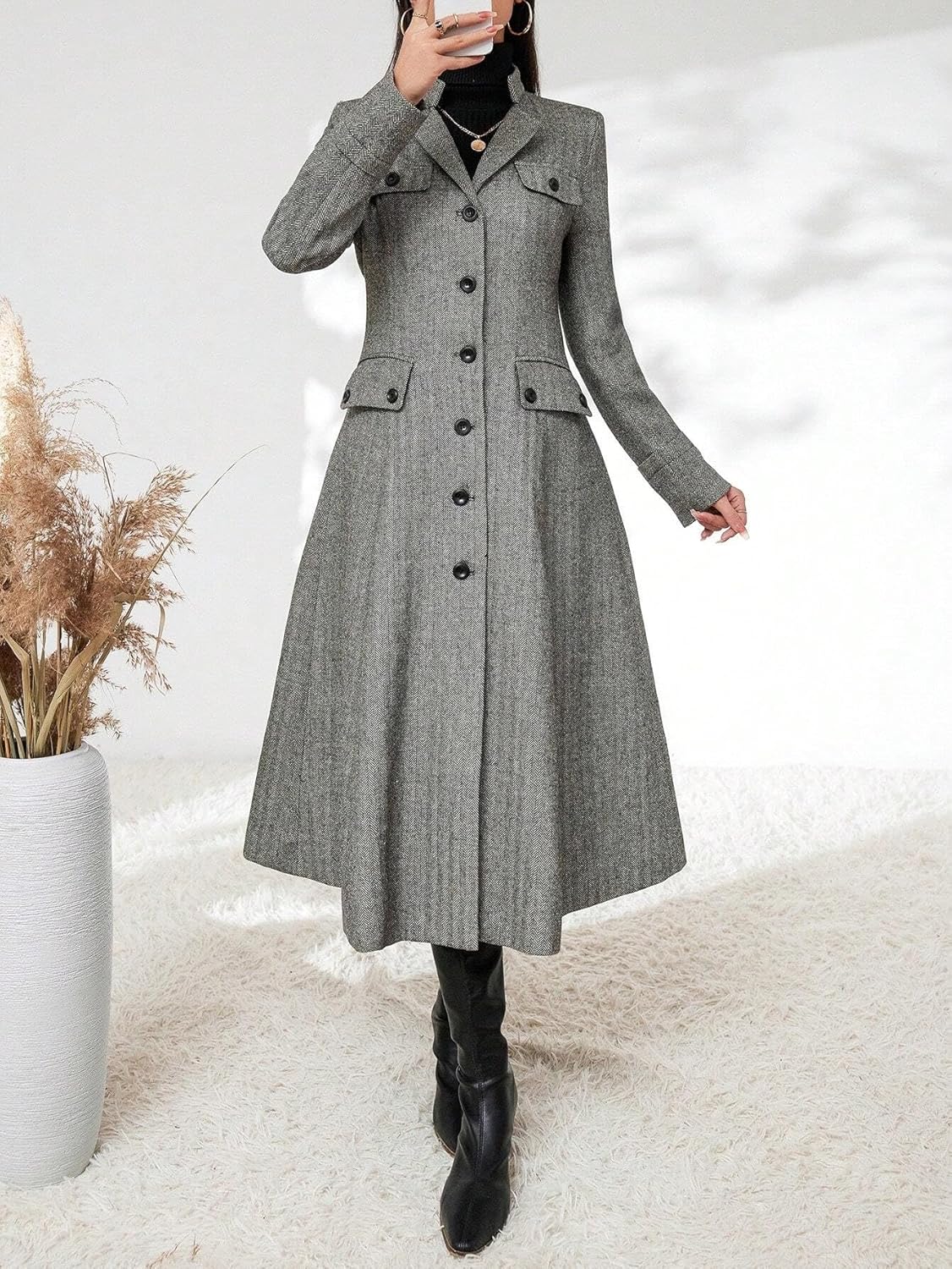 Womens Fashion Trench Outwear Lapel Neck Coat Jacket Coat