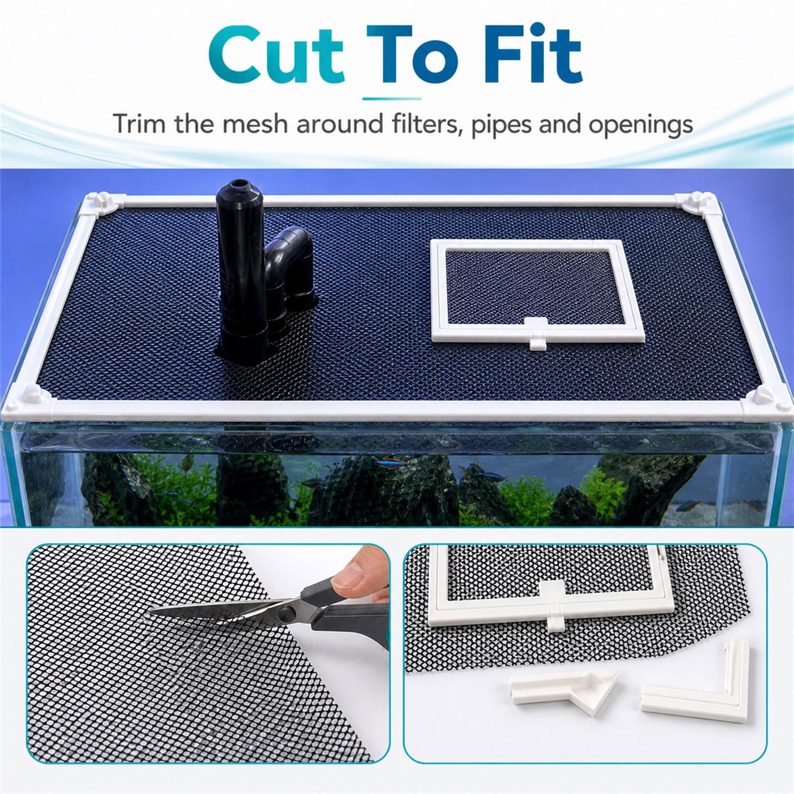 Anti Sprungnetz Aquarium,Magnetische Aquarium-Abdeckung,Fischs Aquariums Anti-Jumping Netzabdeckung,Feeding Window,Ventilation,Zuschneidbar,für Fischen und Reptilien