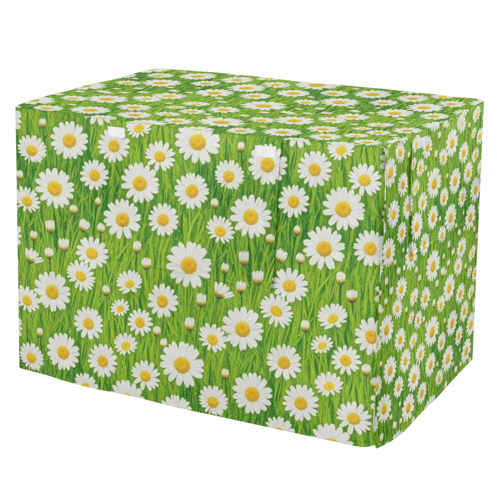 Housse pour cage de chien S-XL à motif marguerite blanche et fixation facile