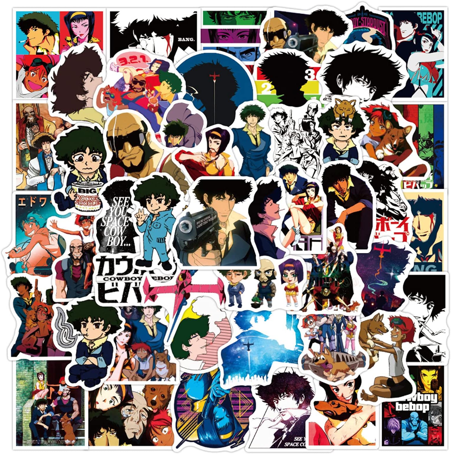 Meet Holiday Japan Anime Cartoon Cowboy Bebop Laptop Stickers for Water Bottle Travel Case Car Skateboard Motorcycle Bicycle Luggage Guitar Bike Decal (Cowboy Bebop)