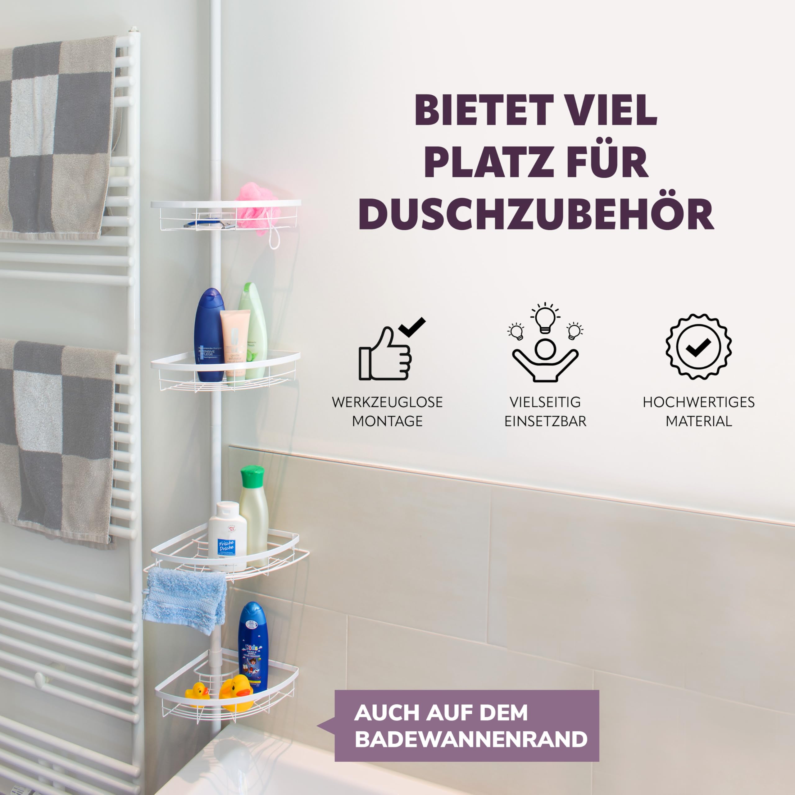 bremermann Teleskop-Eckregal, 4 Körbe, Teleskop-Stange bis max. ca. 290 cm (Weiß)