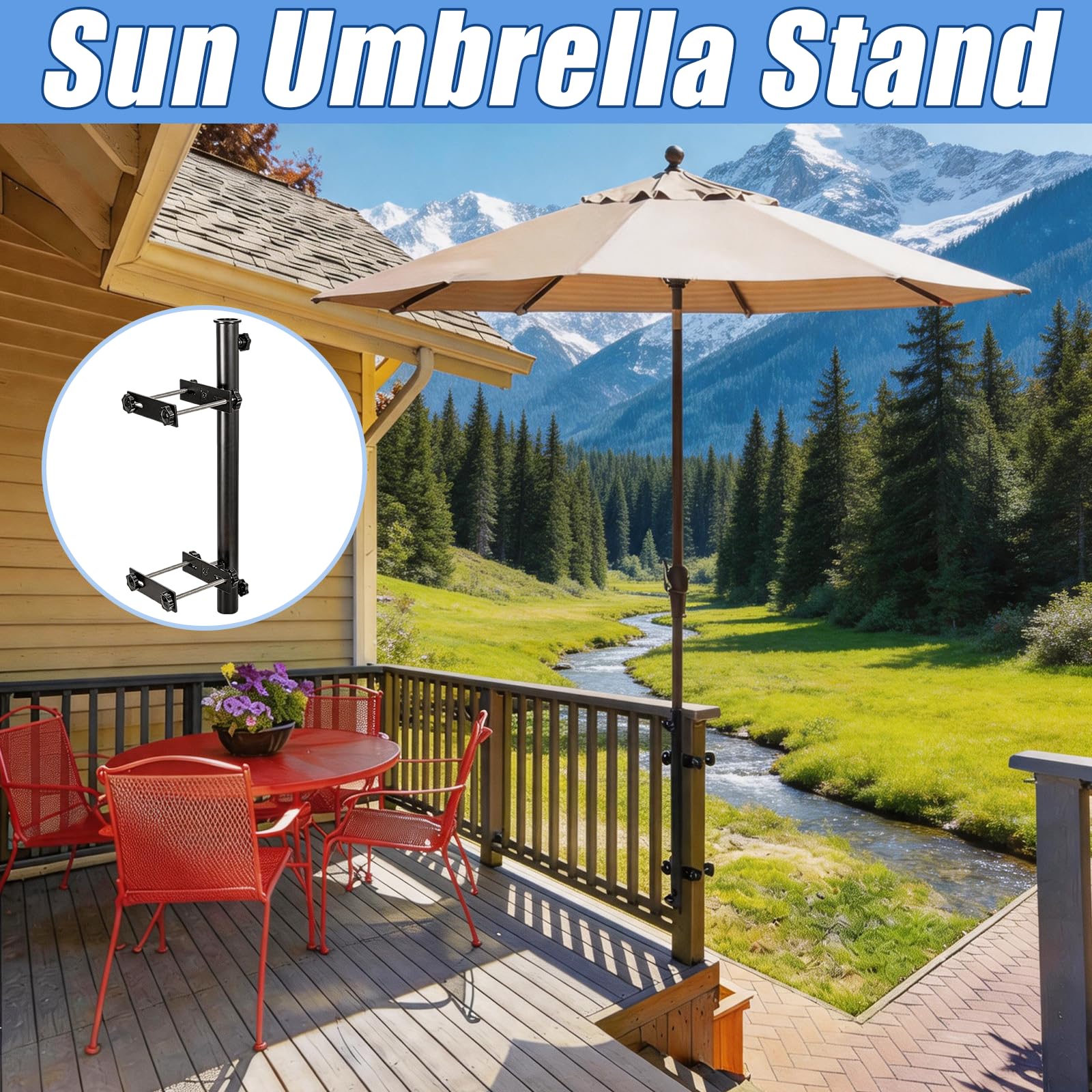 Supporto per Ombrellone, 70cm Porta Ombrellone per Balconi E Terrazze Morsetto Resistente E Regolabile per Ringhiere Completo di Morsetti E Viti per Pali di Ombrellone da 40mm di Diametro