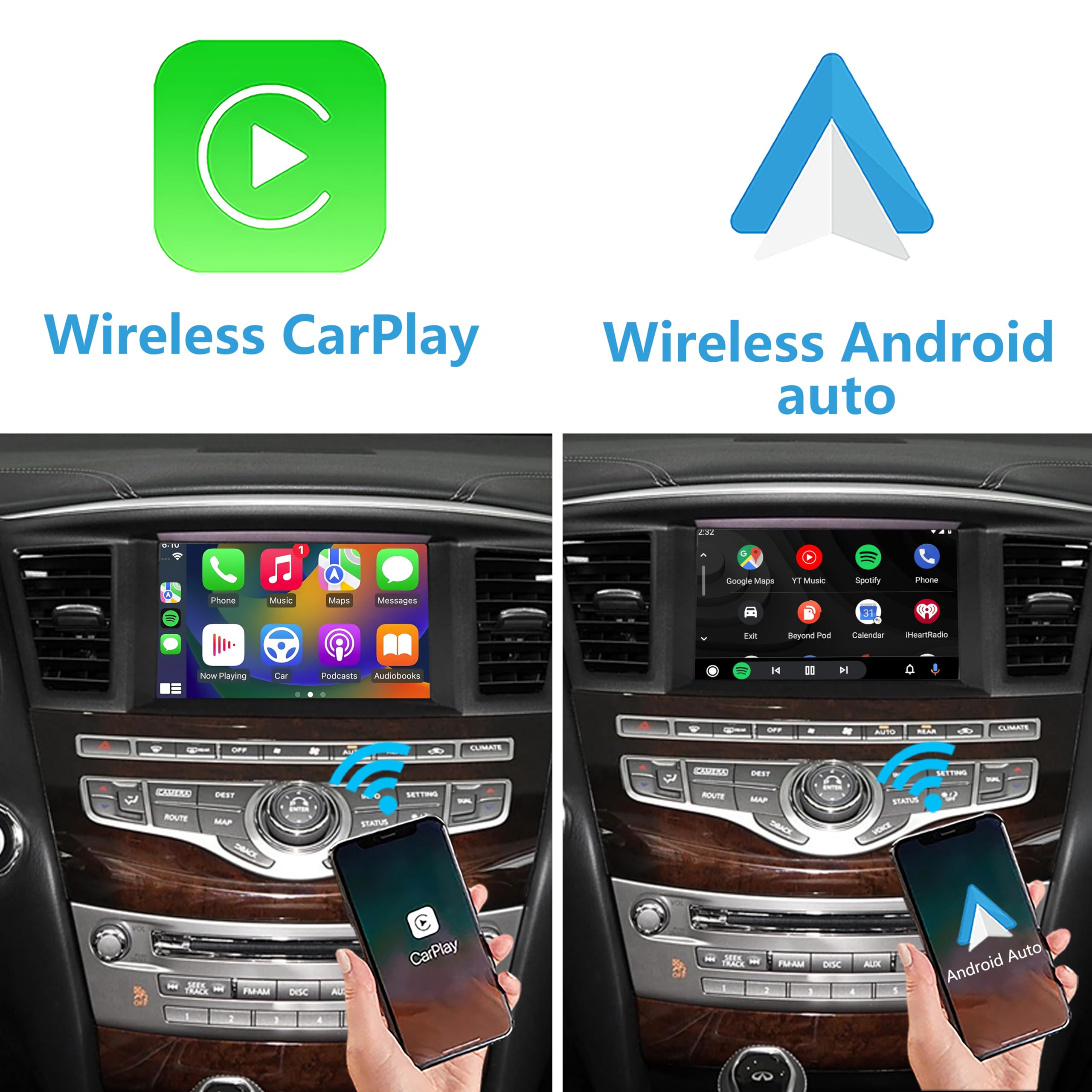 CARAMCO Wireless CarPlay&Android Auto Module Compatible with Infiniti JX35 M25 M35 M37 M56 Q70 QX56 QX60 QX80 Nissan Armada Quest Retrofit Kit Support Original Camera,Bluetooth Audio and Micphone