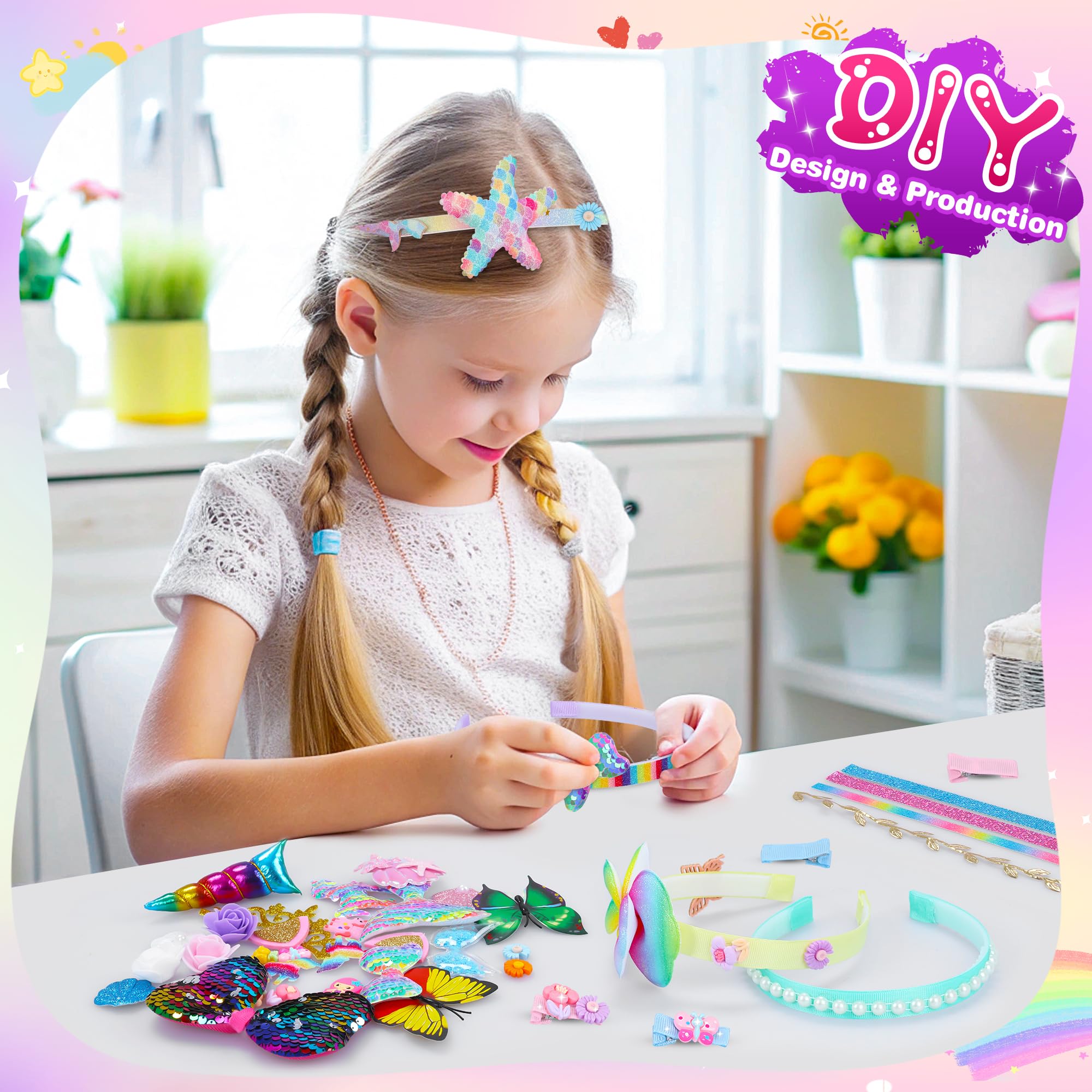 Kit Créatif Serre-Tête Fille VFANDV - 56 Pièces Pour DIY Bandeaux Décorés - Développe Créativité Et Motricité