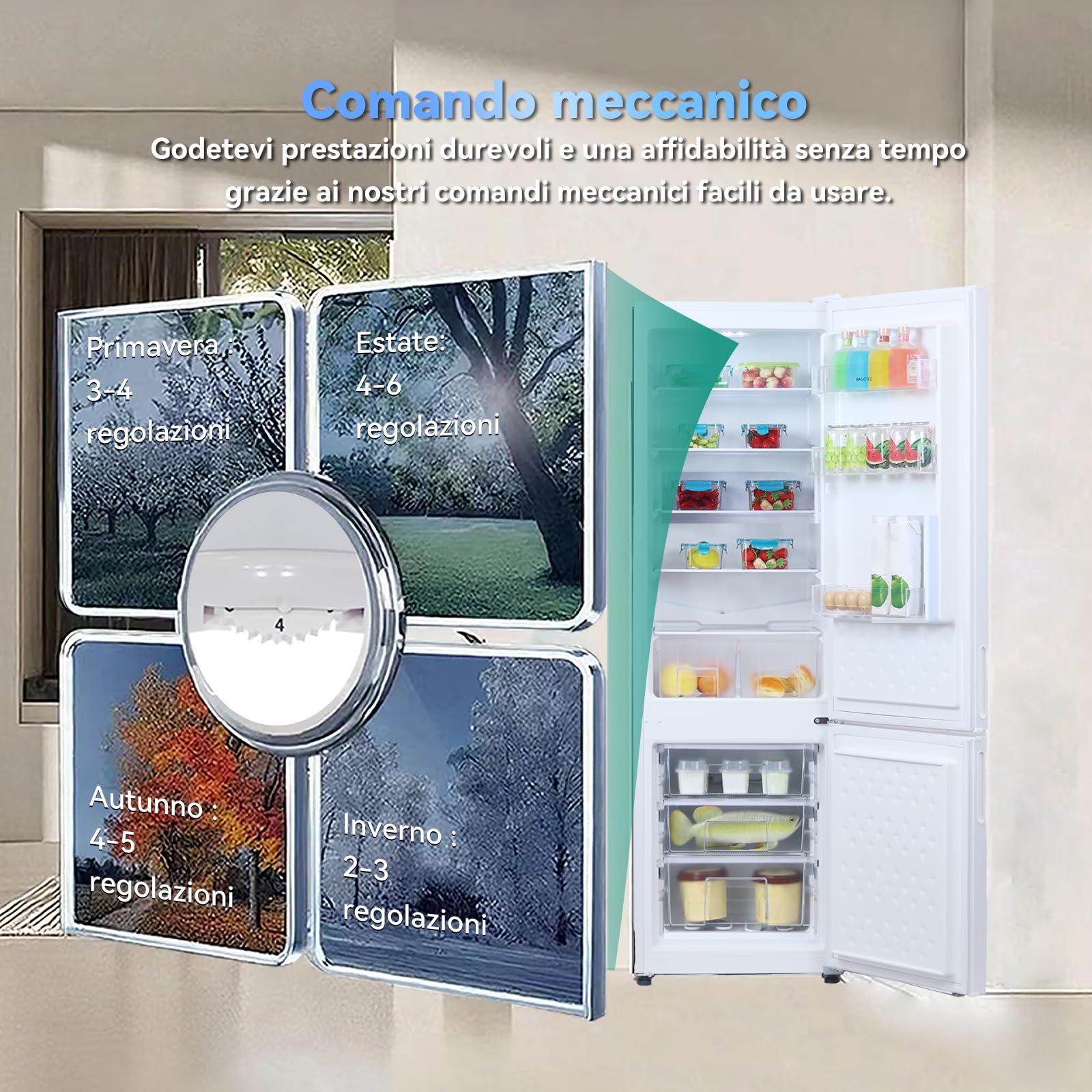 magictec Frigorifero a libera installazione con congelatore | 266 litri (192 l/74 l) | Combinazione frigorifero-congelatore | Low-frost | Illuminazione a LED | Bianco