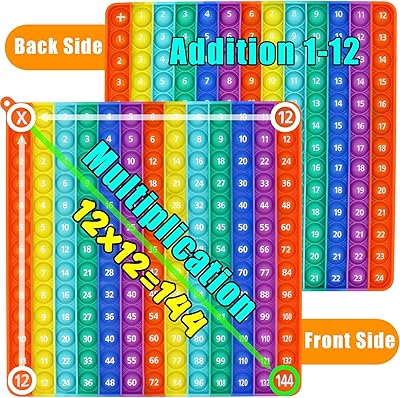 PETBSNVB Multiplication 12x12, Addition 1-12, Alphabet Popper, Math Fidget Popper, Learn Multiplication with Pop Fidget Toy, Number Popper, Fidget Toys, Bubble Sensory Rainbow (Multiplication + Add)
