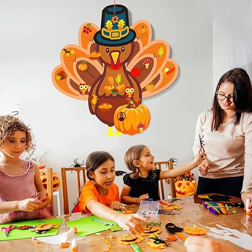 Miniatura 6 de Kit de 37 piezas de fieltro de Acción de Gracias de otoño, juego de fieltro de pavo y calabaza con 36 hojas de arce desmontables de otoño, ardilla,