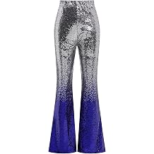 ODIZLI Womens Bell Bottom Sparkle Sequin Flare Pants Elastic High Waisted Bling Glitter Dance Pants