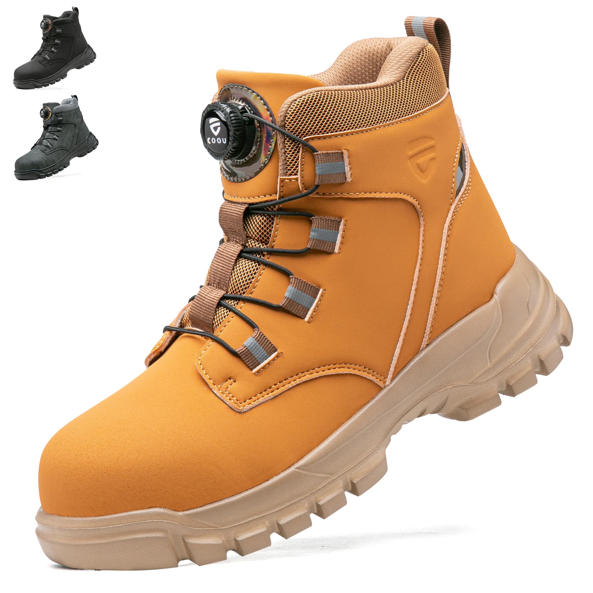 KOIFISH Buty ochronne dla mężczyzn i kobiet, wysokie buty robocze, Żółty, 44 EU