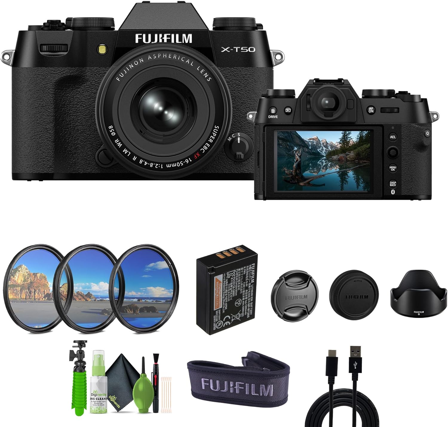 Fujifilm X-T50 Mirrorless Digital Camera XF16-50mmF2.8-4.8 R LM WR Lens Bundle Kit with Accessories – Black