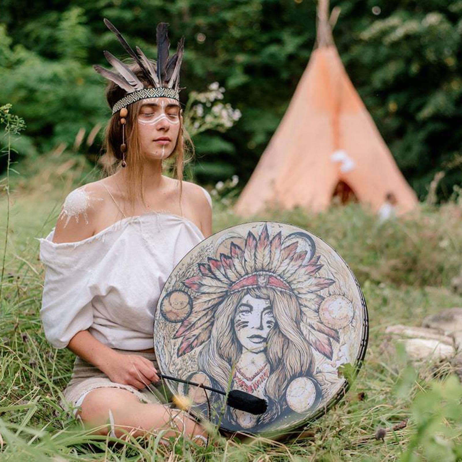 Yeeda Tambour chaman - Musique Tambour chaman spirituel | Tambour sibérien, décor spirituel, cadeaux pour les amateurs de musique de méditation de yoga