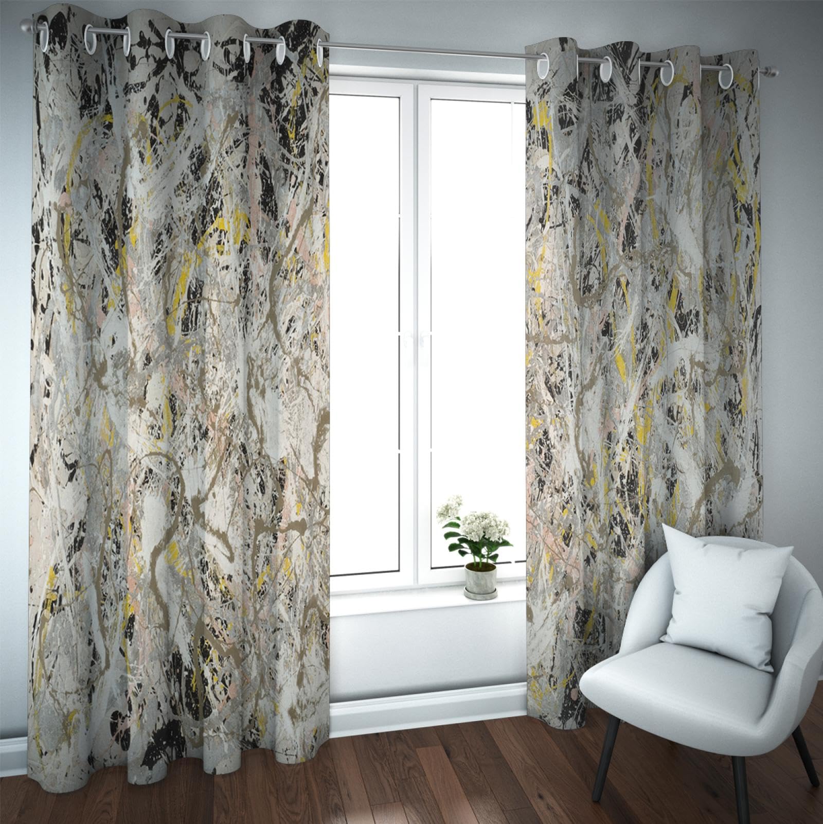 PARREN Grommet Blackout Curtains for Bedroom and Living Room Jackson Pollock Abstract Graffiti Thermal Insulated Room Darkening Curtains 42x45in