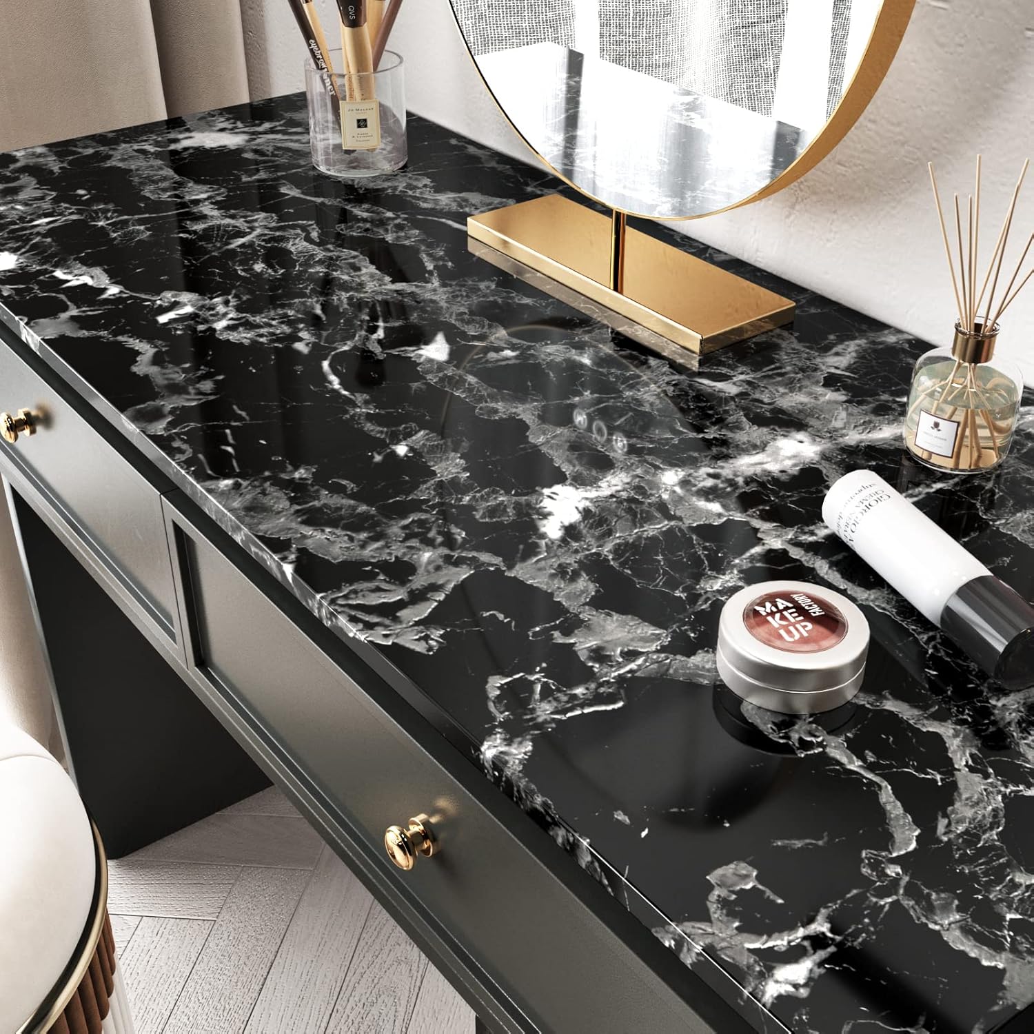 LiKiLiKi Black Marble Contact Paper for Countertops Peel and Stick