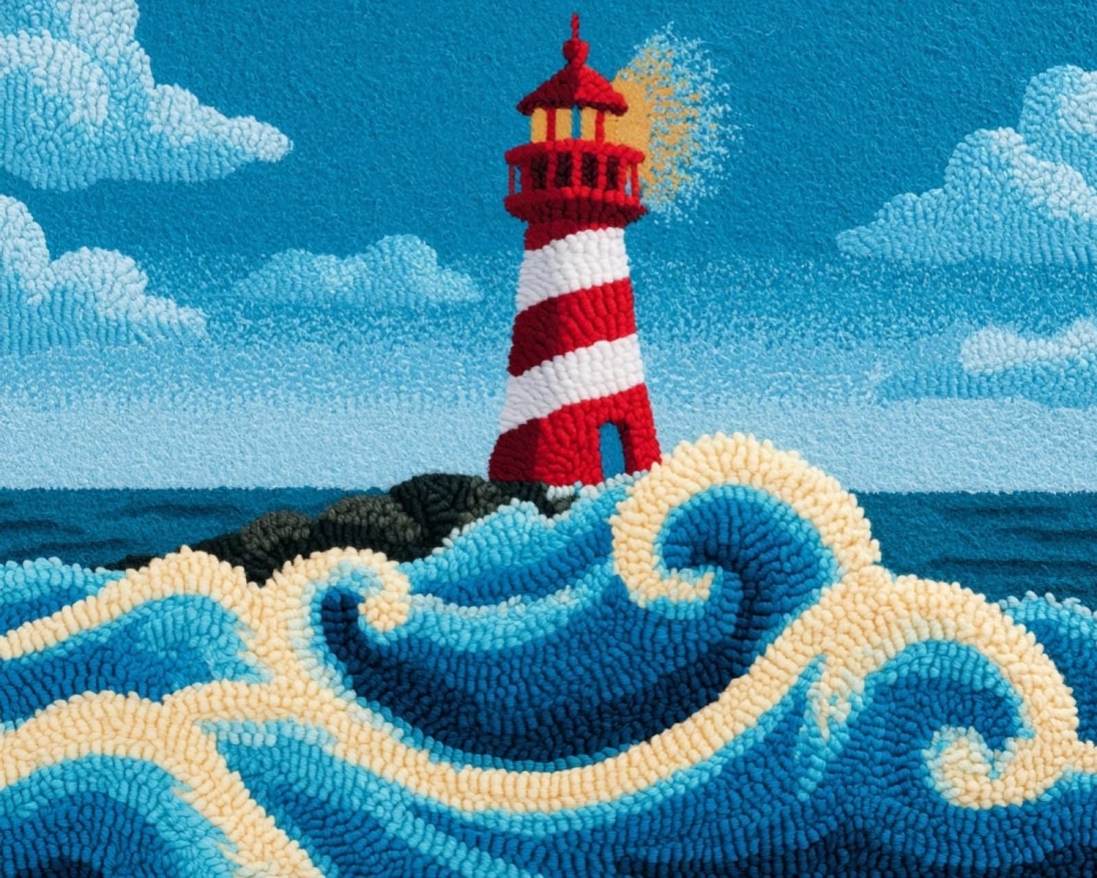 Wallphantom DIY Latch Hook Rug Kit Handmade Carpet,Lighthouse Landscape