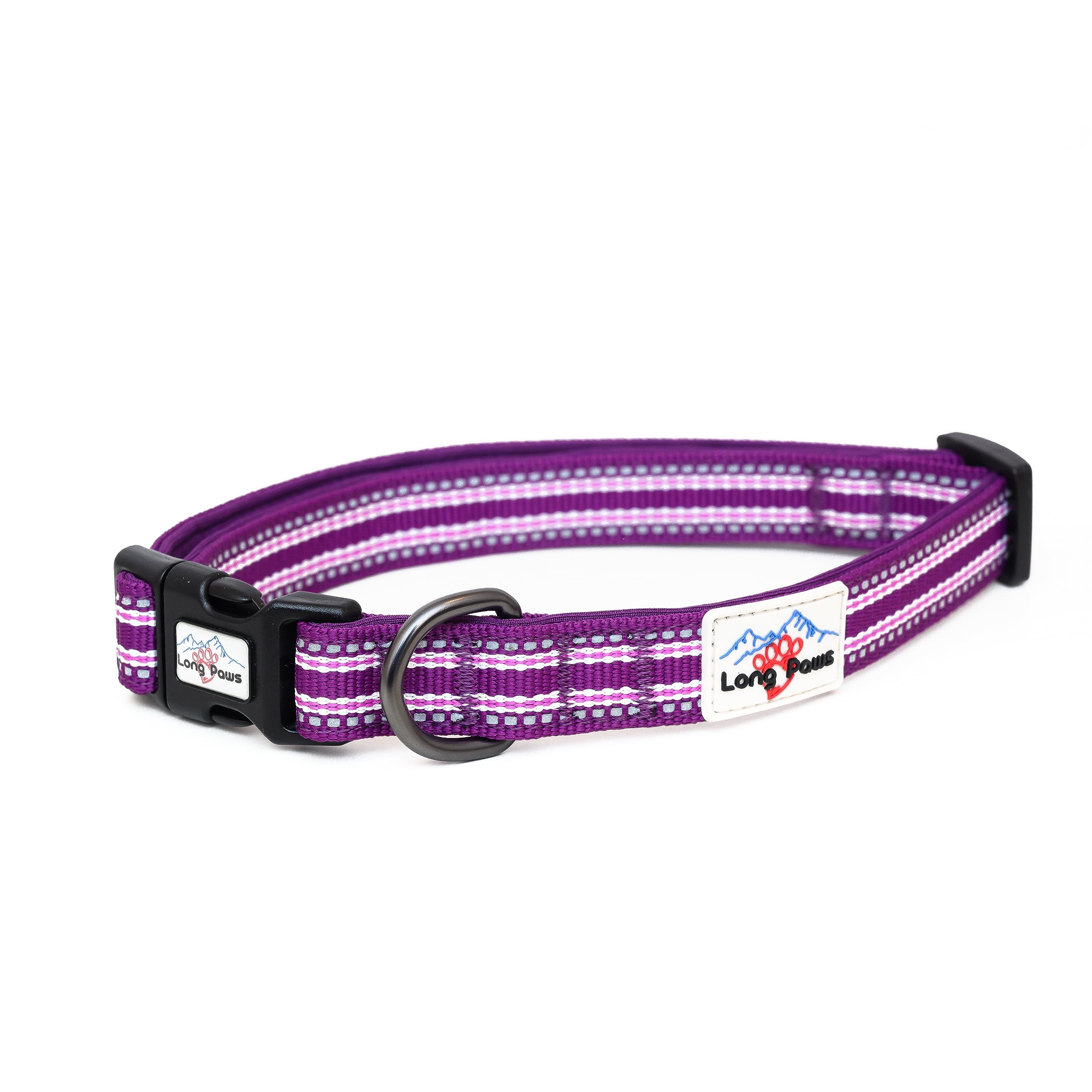 Long Paws Reflective Padded Dog Collar Comfortable High Visibility Pet Dog Collar With Adjustable Safety Buckle For Dogs (Small, Purple) — image 1
