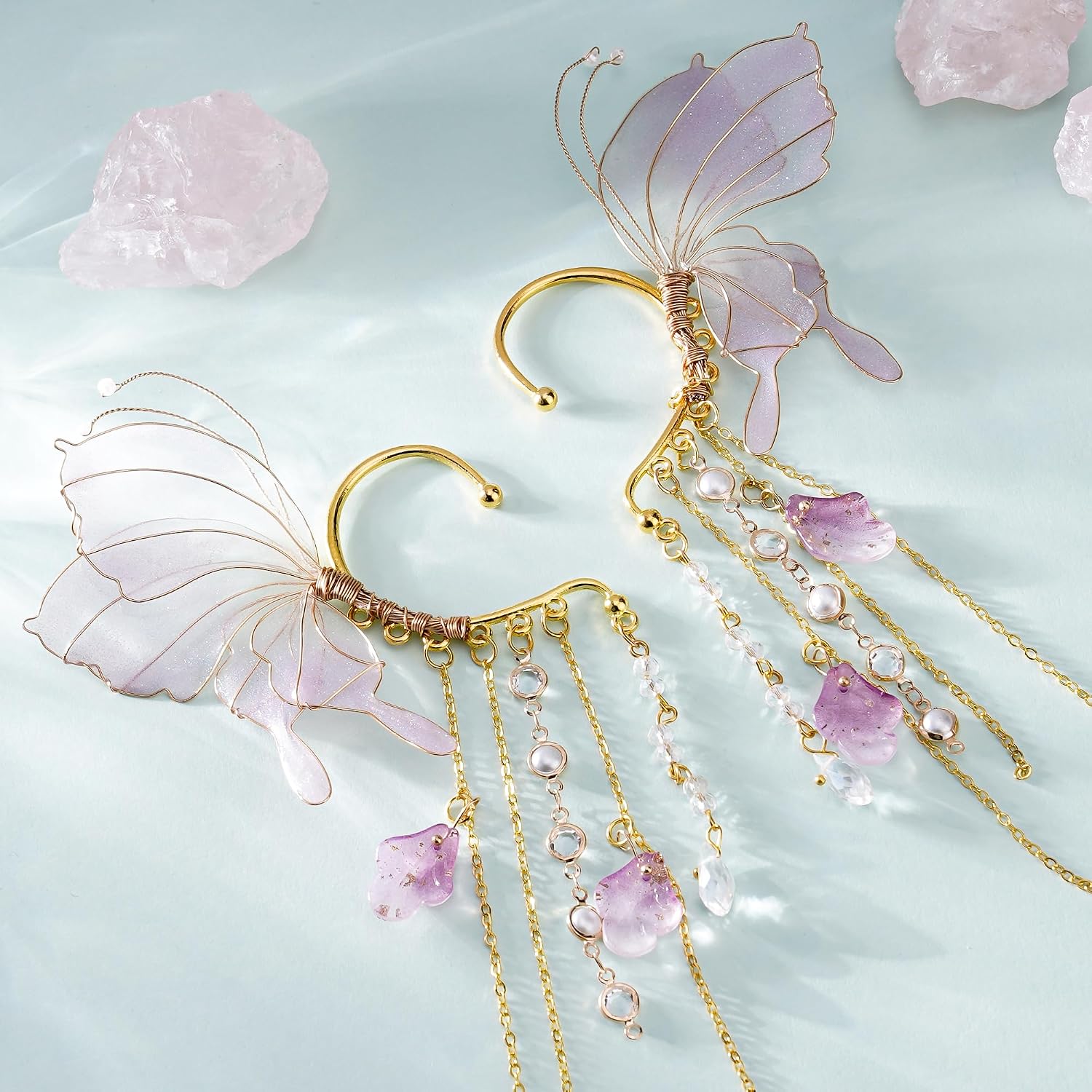 FRESHME Butterfly Elf Ear Cuffs - Fairy Ear Cuffs with Tassel Non Pierced Mermaid Ears for Women Renaissance Accessories
