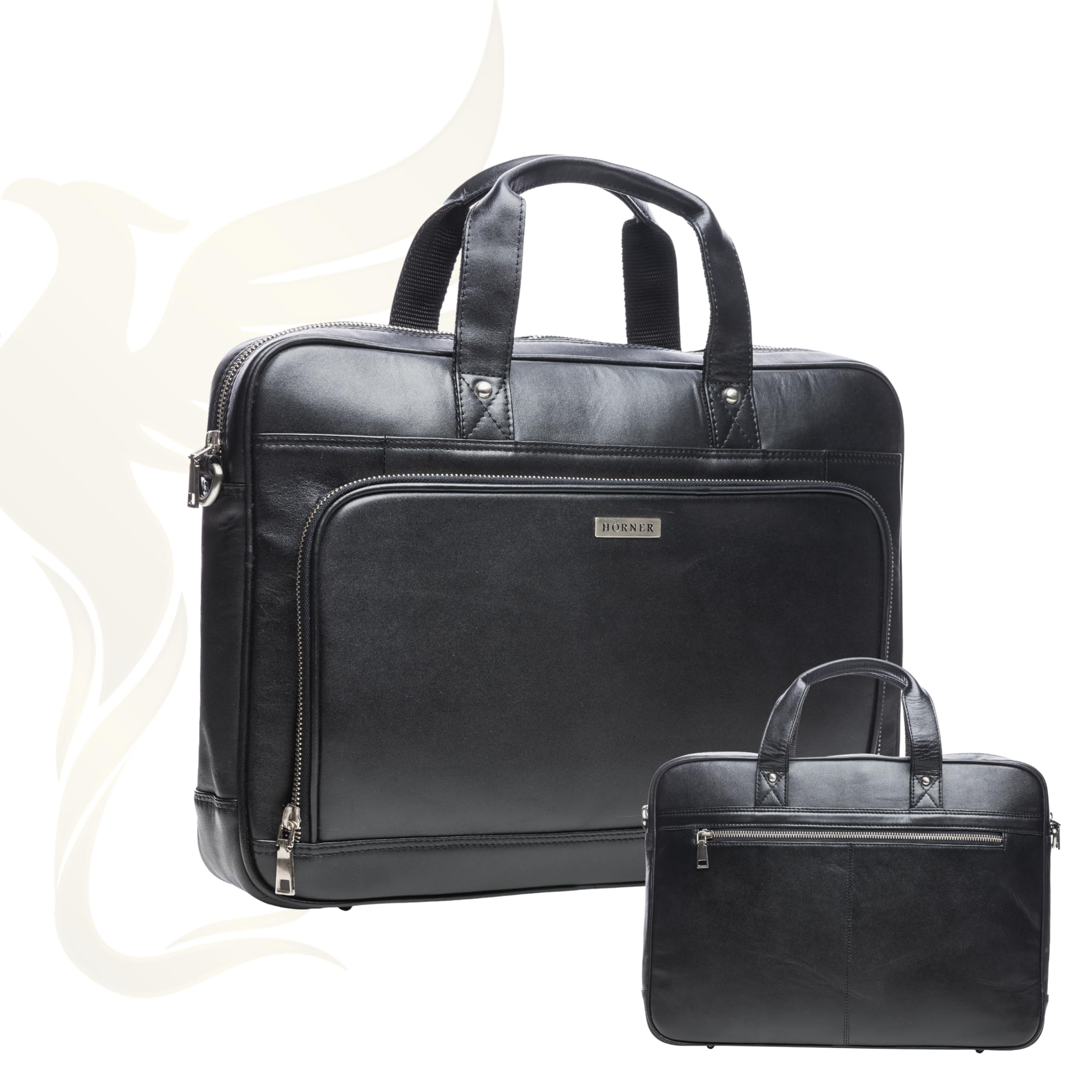 Hörner Bremen Businesstasche aus Echtleder – Schwarz | Laptoptasche 15,6 Zoll mit gepolstertem Laptopfach, 42×32×8 cm, abnehmbarer Schulterriemen, viele Fächer, Damen & Herren