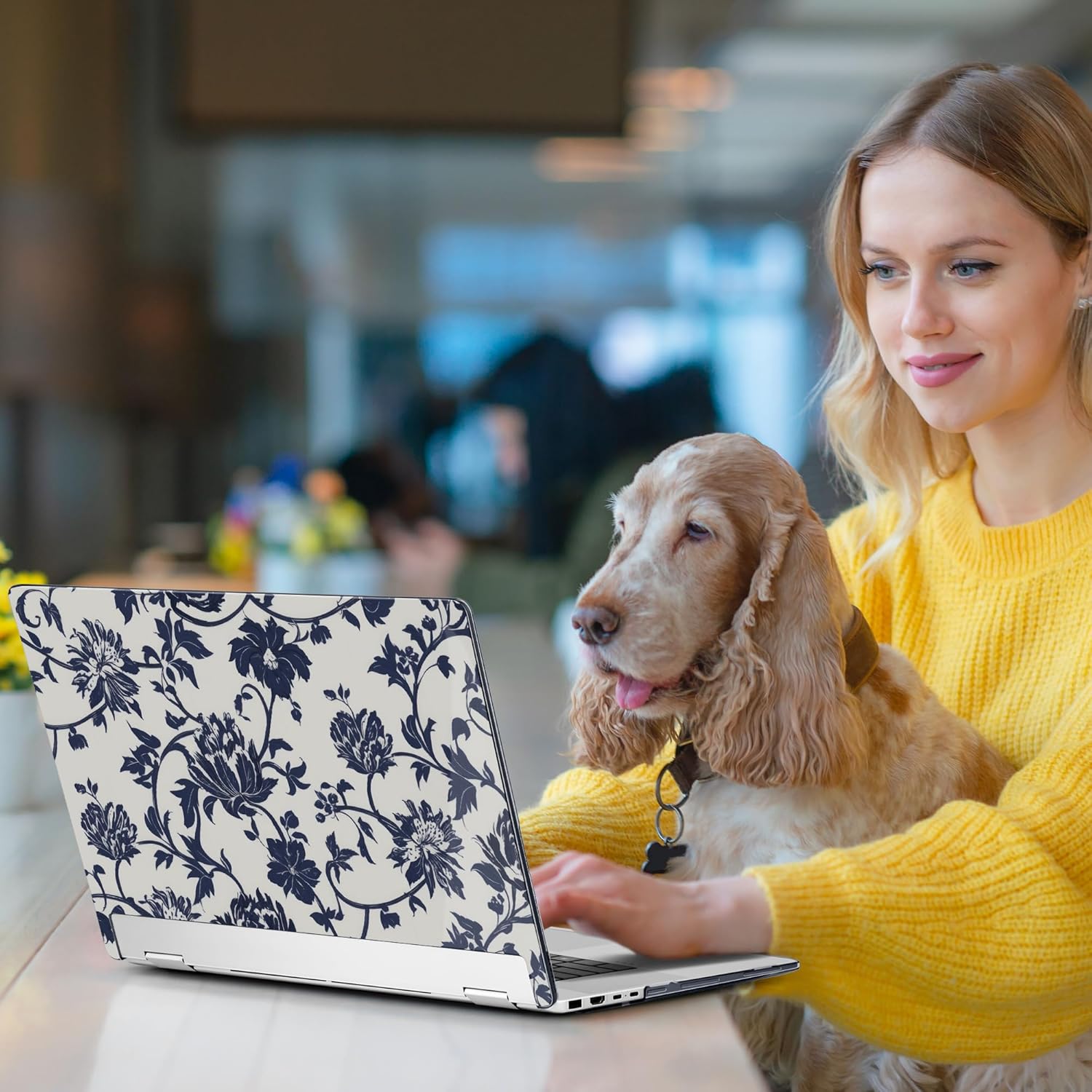 Premium Crystal Case for HP Envy x360 16-inch 2-in-1 Laptop 2024 Release, Floral Patterns Ultra-Slim Lightweight Scratch-Resistant Black Hard Shell with Professional Protection, Navy Flowers - Image 8