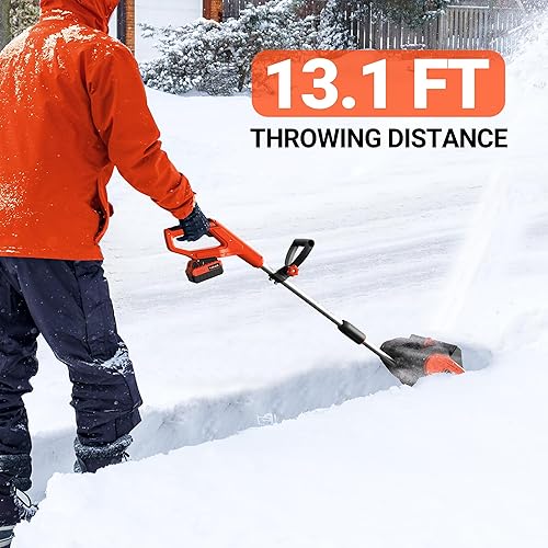 Miniatura 3 de VOLTASK Pala de nieve inalámbrica, 20 V  12 pulgadas, soplador de nieve inalámbrico con placa direccional y mango frontal ajustable (batería de 4 Ah