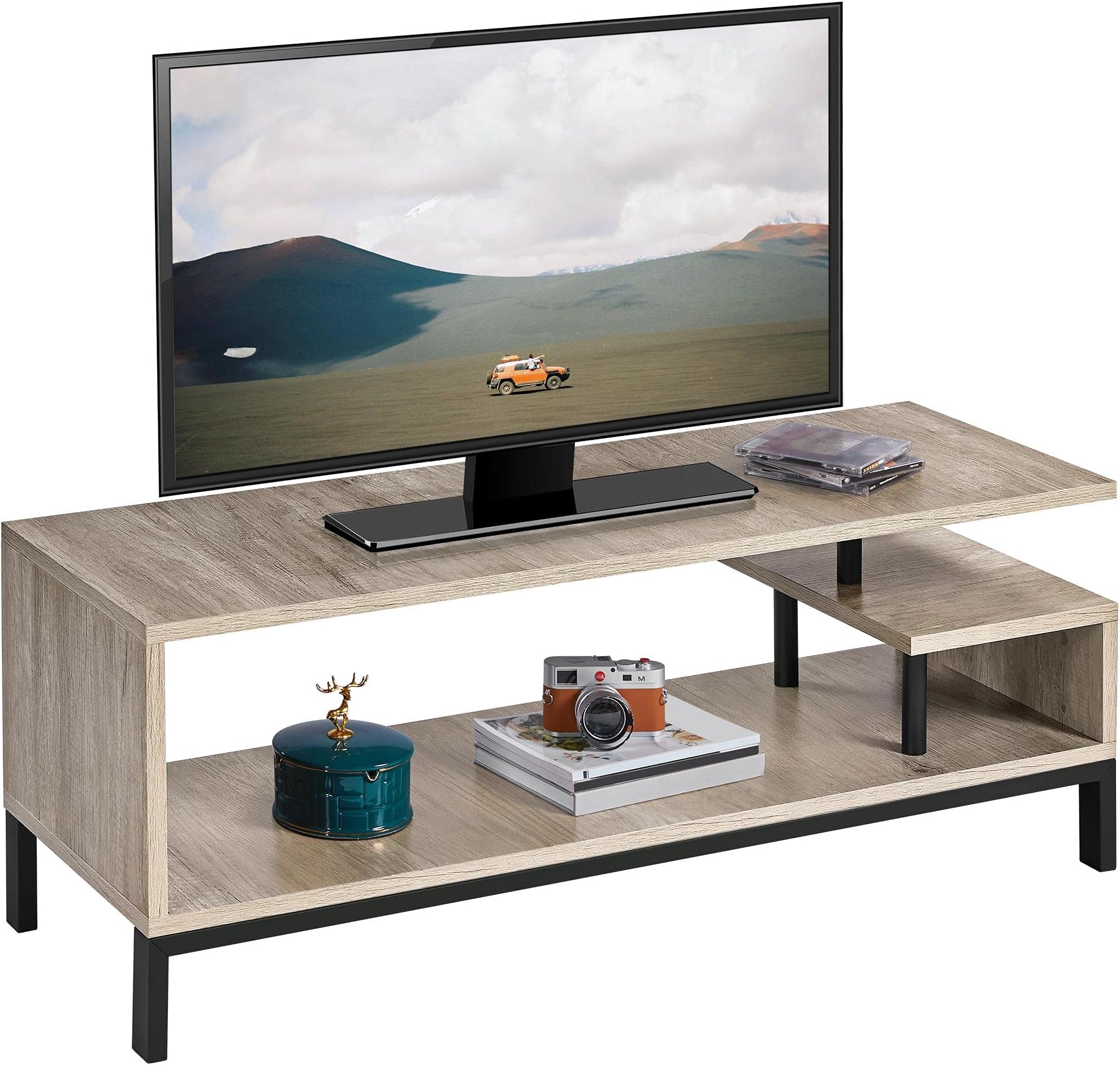 Yaheetech TV Stand for 50 inch TV, Small Media Console Table for Living Room, 42 Inch Corner Entertainment Center with Storage for Living Room, Gray