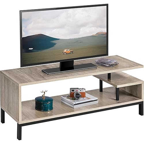 Yaheetech TV Stand for 50 inch TV, Small Media Console Table for Living Room, 42 Inch Corner Entertainment Center with Storage for Bedroom, Gray