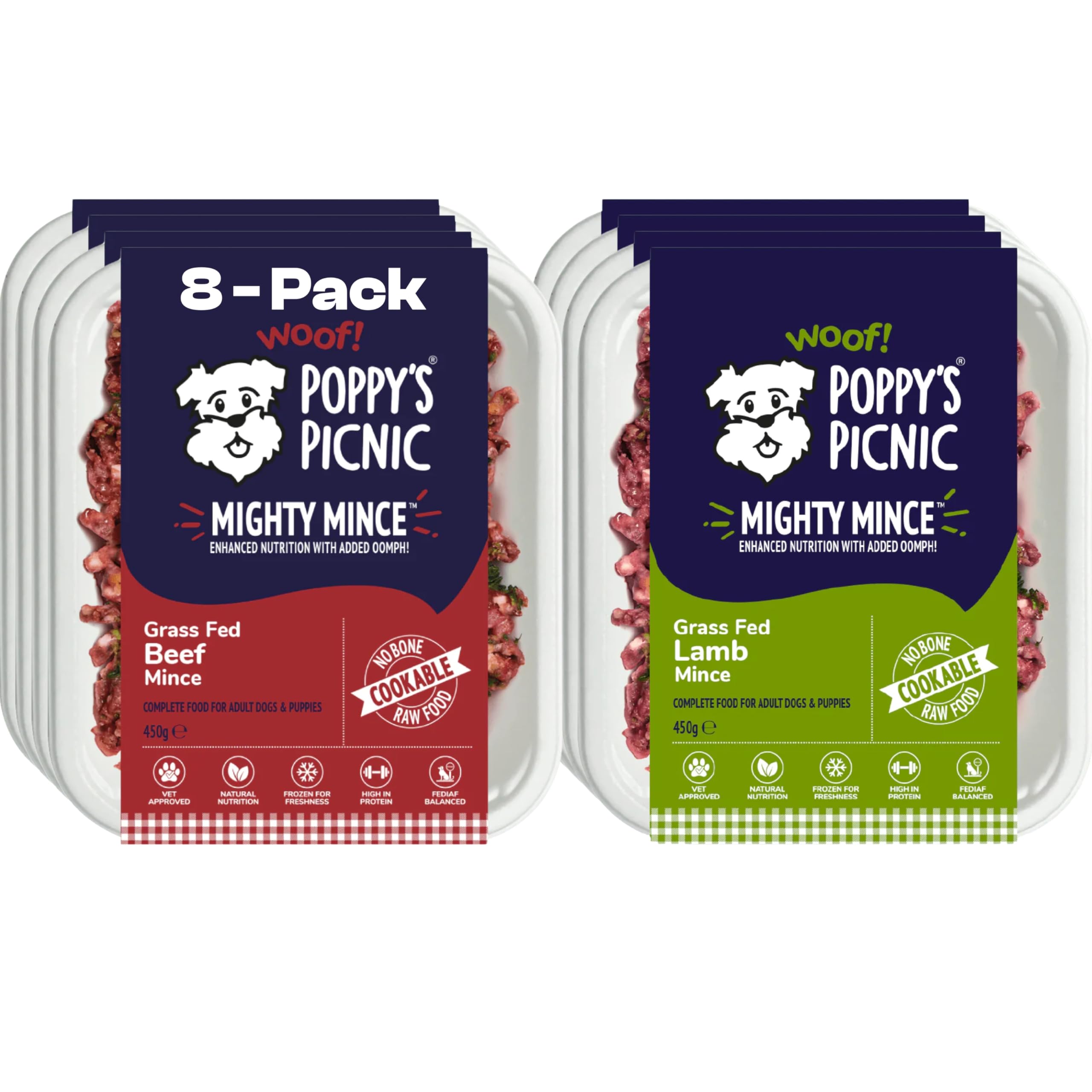 Poppy’s Picnic - MIGHTY MINCE Beef & Lamb – 8 Pack Raw Frozen Dog Food – High Protein Fresh Food – Frozen Raw – Complete Beef & Lamb Mince for Dogs – 8 x 450g