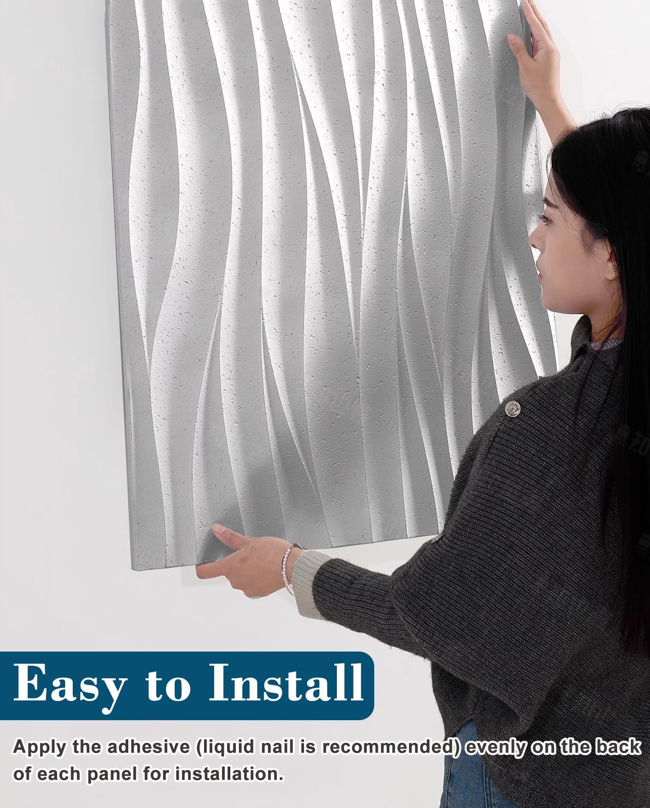 Wave - Paneles de pared de poliuretano 3D con textura de piedra sintética, revestimiento de pared interior exterior para pared decorativa, paneles de fondo para sala de estar (blanco, paquete de 4)