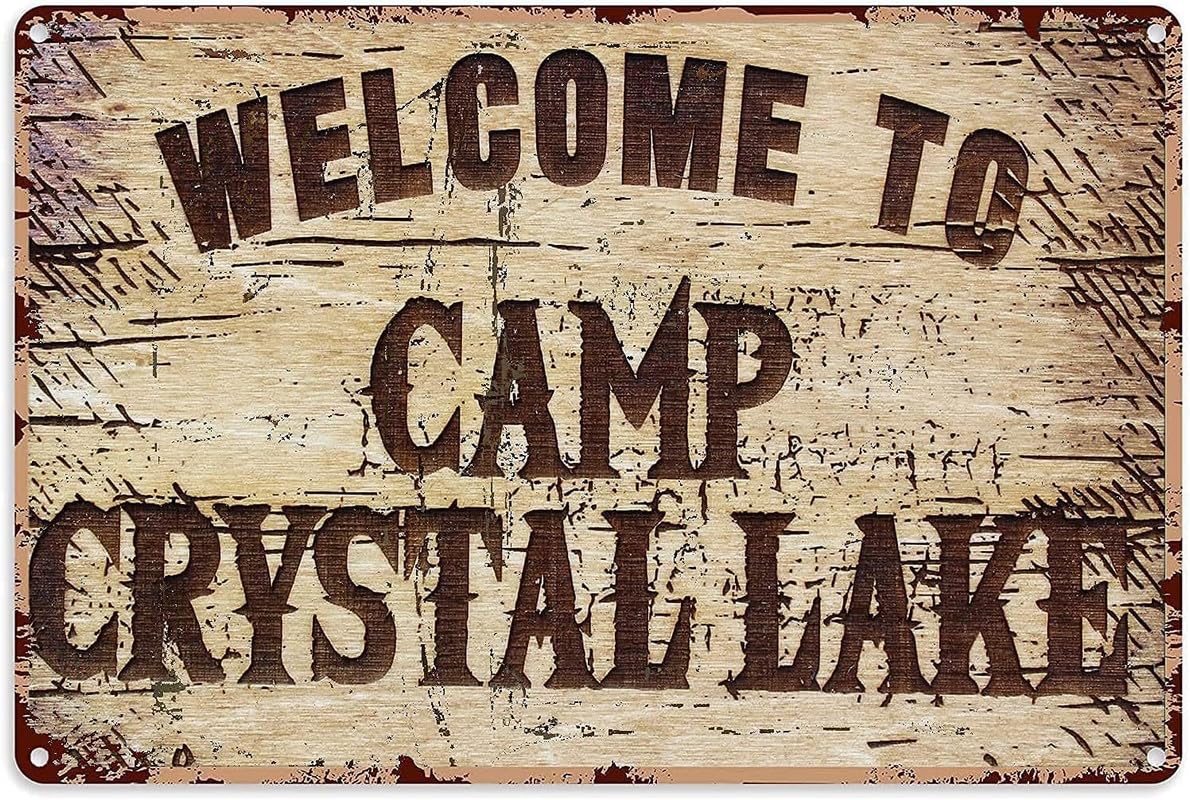 Yunking Style-1704 Nostalgia Vintage Retro Funny Camping Signs Funny Welcome To Camp Crystal Lake Tin Sign Vintage Sign For Indoor Outdoor Farmhouse Coffee Shop 12X8 Inch