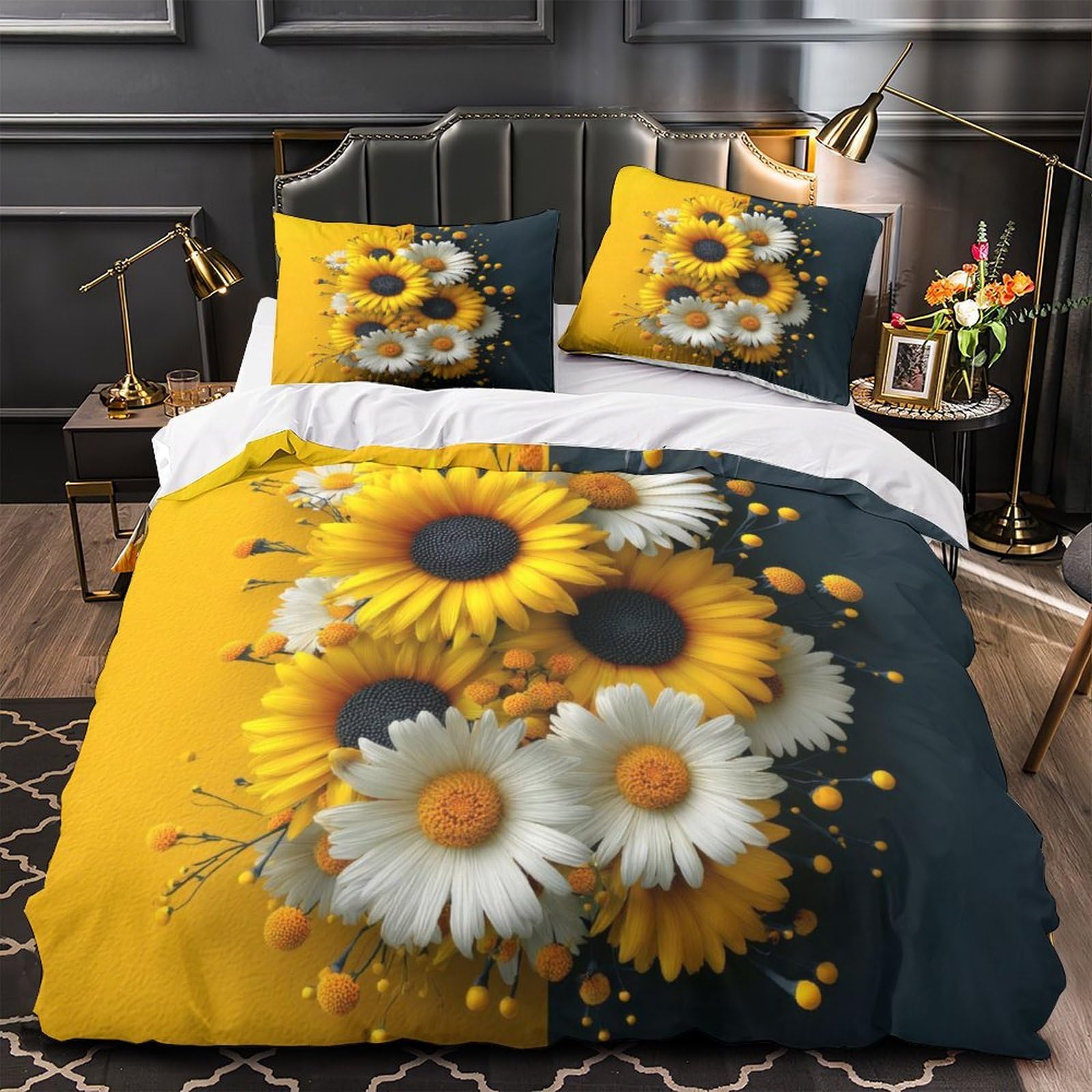 Housse de couette tournesols imprimé 3D avec microfibre légère et toucher ultra doux