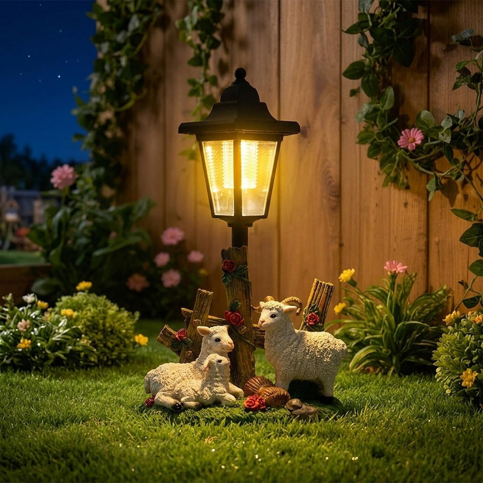 Estatua de Jardín Figura Resina Lámpara Ornamental Resistente al Agua Diseño Atractivo Ilumina Ambientes Exteriores Adecuado para, Oveja 32x18.5x13.5cm