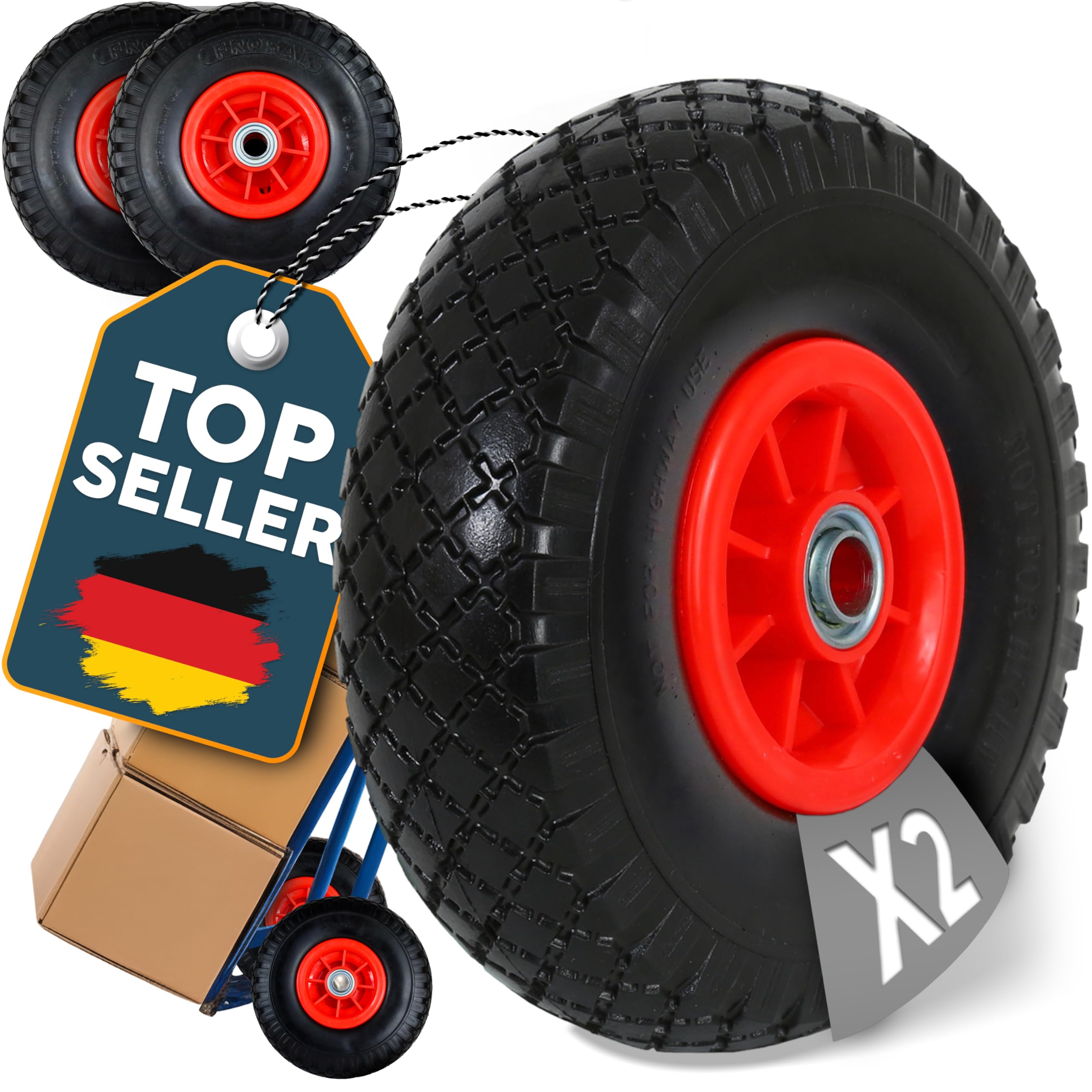 FROSAL Sackkarrenrad PU Rad Sackkarre 260 mm 3.00-4 | 20 mm Achse | Kugellager | Vollgummi | Ersatzrad Bollerwagen pannensicher | Reifen (2)