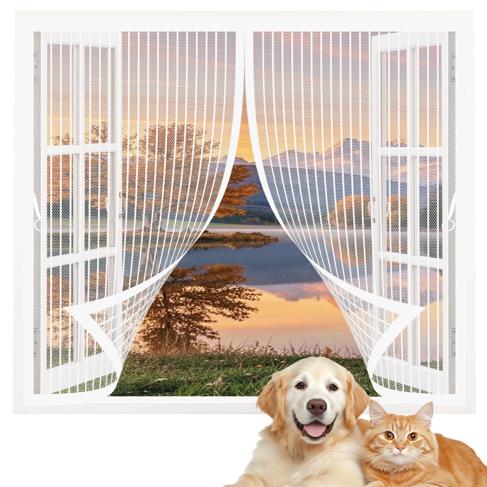 Congcli White Heavy Duty Bug Mesh Curtain 115 X 94 Cm Magnetic Closure, Easy To Install, Insect Protection Mesh Curtain Anti Mosquito Customizable For Keeping Out Flies & Bug,