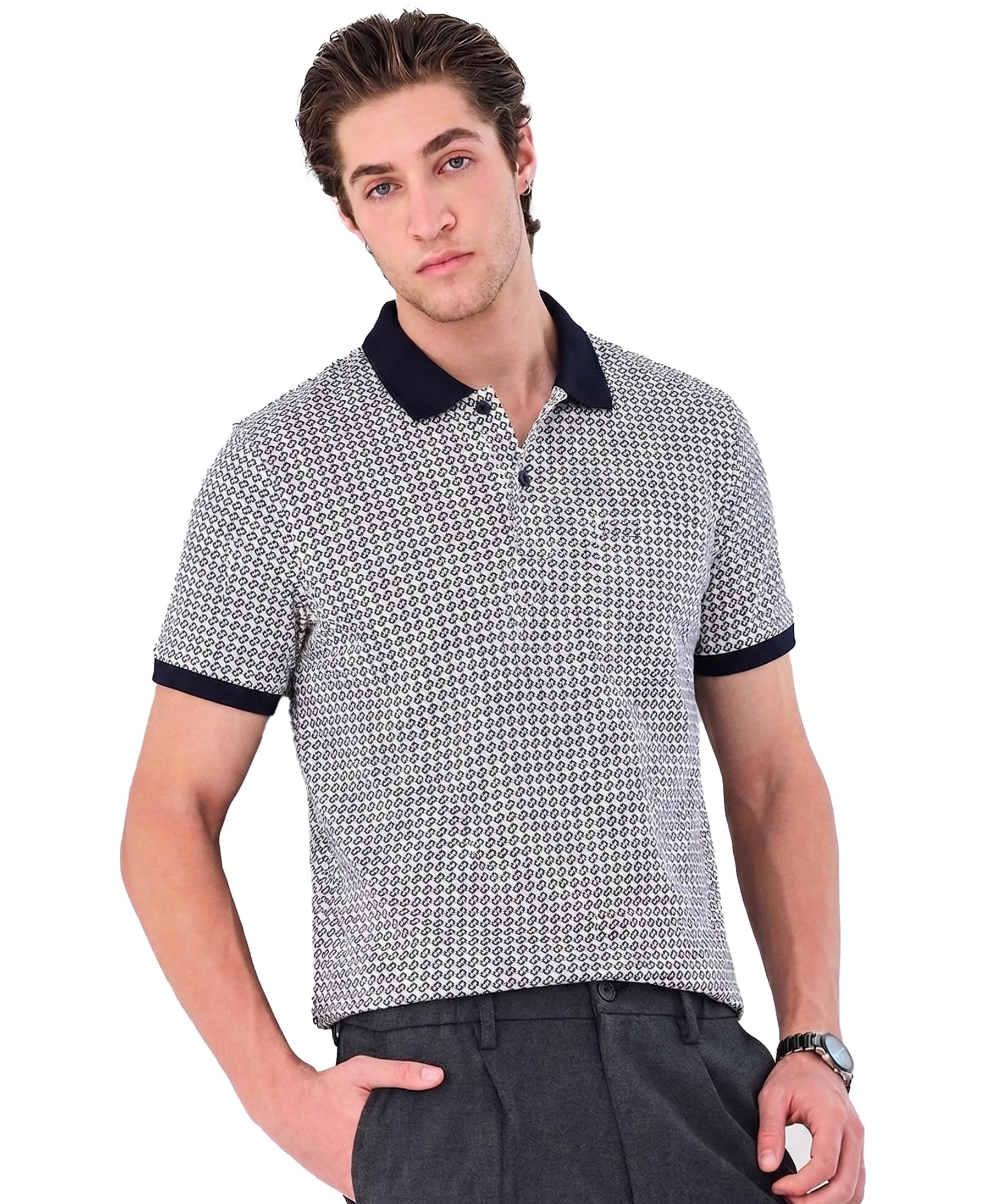 TMO Men's Printed Polo T-Shirt | Cotton Polyester Lycra Blend | Jersey Knit 180 GSM | Soft Stretch Fabric | White Printed Polo Collar T-Shirt | Smart Casual Half Sleeve Tee for Men-picture-26