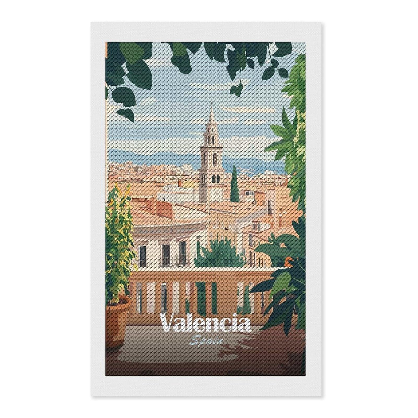 Junmoney Valencia Cityscape (2) Diamond Art Kit 12"x20", Modern Decor, Farmhouse Decor, Home Wall Art, Festive Craft Gift, Handmade Wall Decor