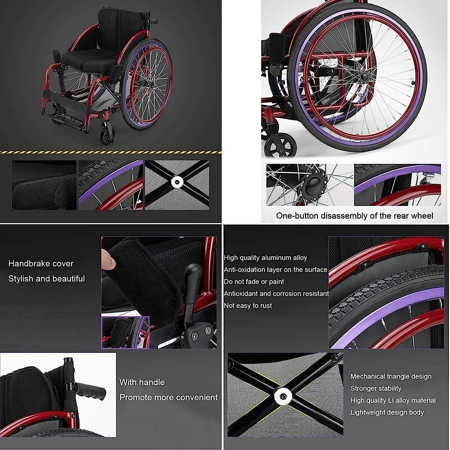 SYALEO Ocio Deportes Silla de Ruedas Aleación de Aluminio Silla de Ruedas Manual Ligera Plegable Autopropulsada Silla de Ruedas Silla de Transporte Ayuda de Movilidad para Ancianos discapacitados