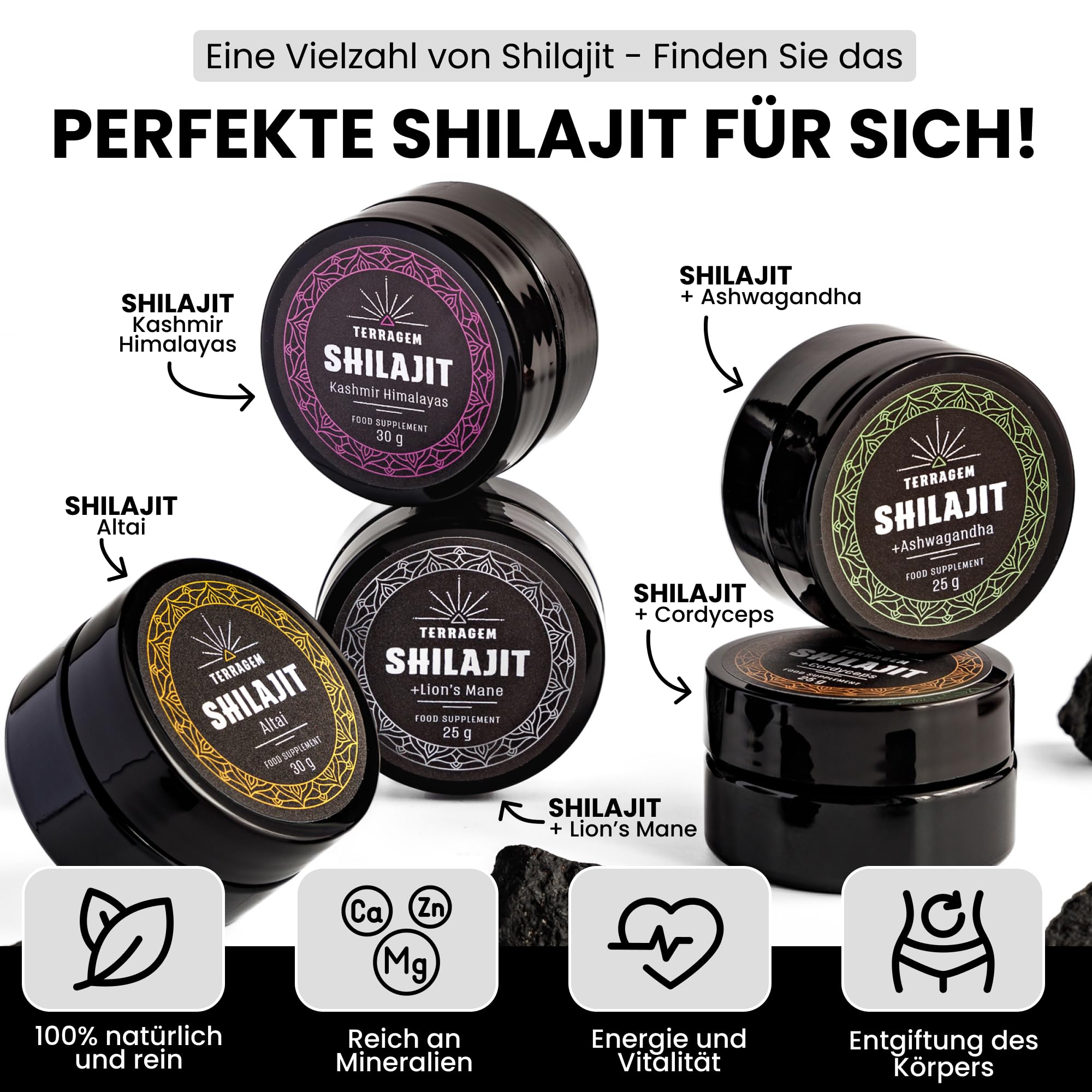Shilajit - Mumijo - Reich an Mineralien und Nährstoffen, mit Fulvosäure und Huminsäure - von Sammlerfamilien Stammend - Nahrungsergänzungsmittel - Natürlicher Reichtum - Glasdose 50 g