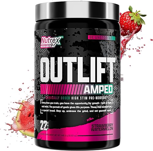 OUTLIFT Amped Max Dosed HIGH STIM - Polvo para antes del entrenamiento 6G citrulina, 0.2 onzas de beta alanina, Alpha GPC, CognatiQ, energía