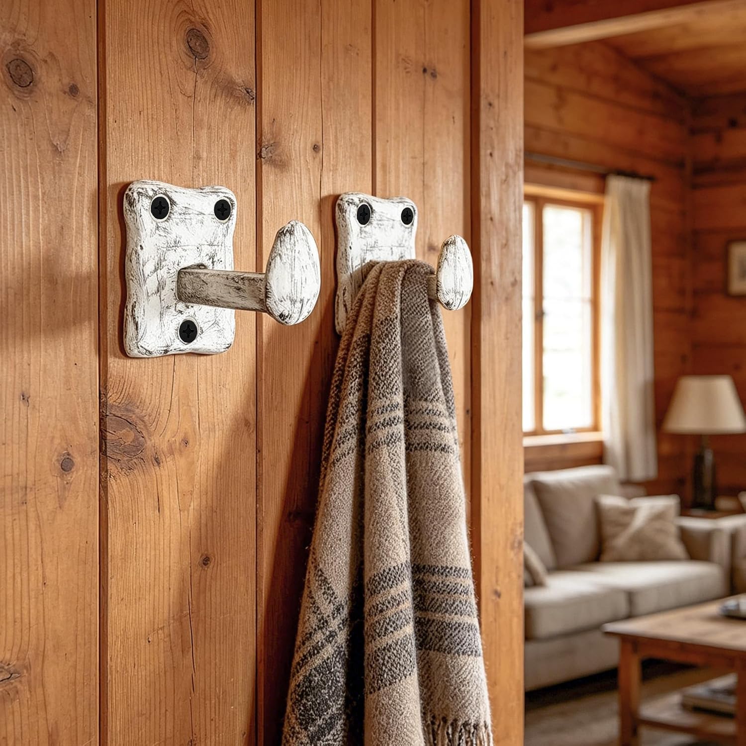 Rustic Cast Iron Hooks Antique Wrought Iron Railroad Spike Wall Hook Heavy Duty Wall Mount Forged Hanger for Coat Bag Towel Tools Bedroom Kitchen Farmhouse Outdoor Home, 2 Pack, White