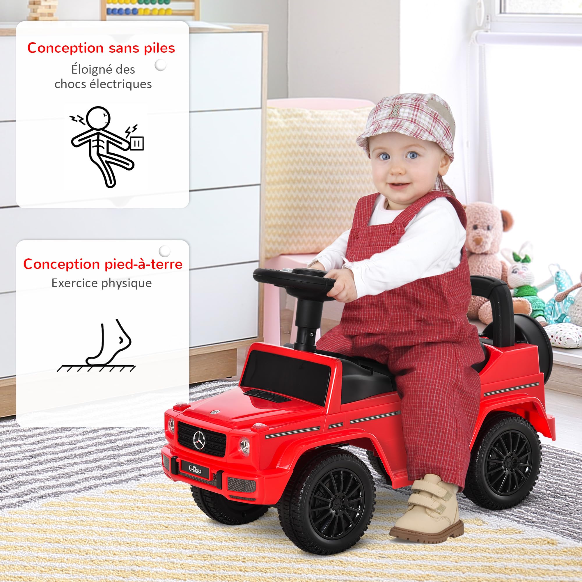 HOMCOM Camion Porteur Enfants véhicule à Pousser Licence Mercedes Benz 12-36 Mois Coffre klaxon phares Rouge