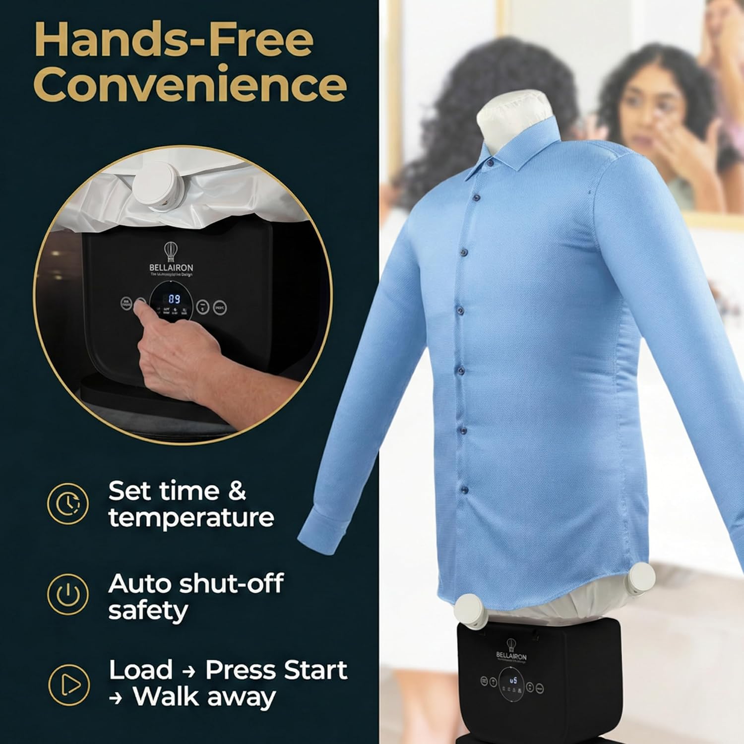 Bellairon Black version Automatic Hot Air Dryer & Iron – Clothes Dryer and Hands Free Wrinkle Remover for Shirts & Pants - Ideal Than Any Iron and Steamer (BLACK)